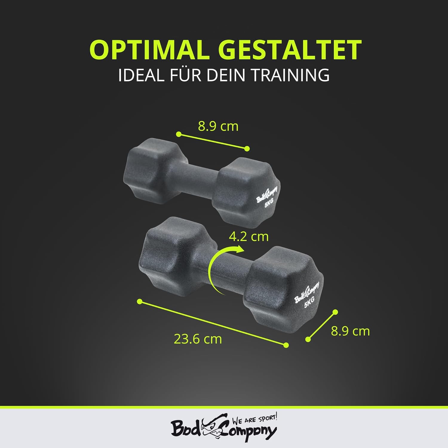 Bad Company Neopren-Hanteln 0,5 kg bis 5 kg farbig I kleine Hantel gummiert für Fitness Gymnastik Aerobic Home Gym Hanteln für Damen Herren I Hanteln – Bild 6