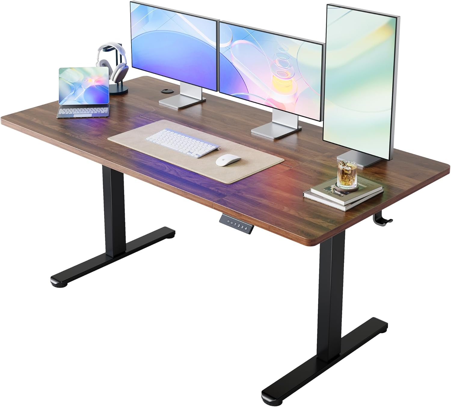 HUANUO Höhenverstellbarer Schreibtisch mit USB-Ladeanschluss 160 x 80 cm, 4 Speicherhöheneinstellungen, elektrischer Schreibtisch für Heimbüro und Computerarbeitsplatz