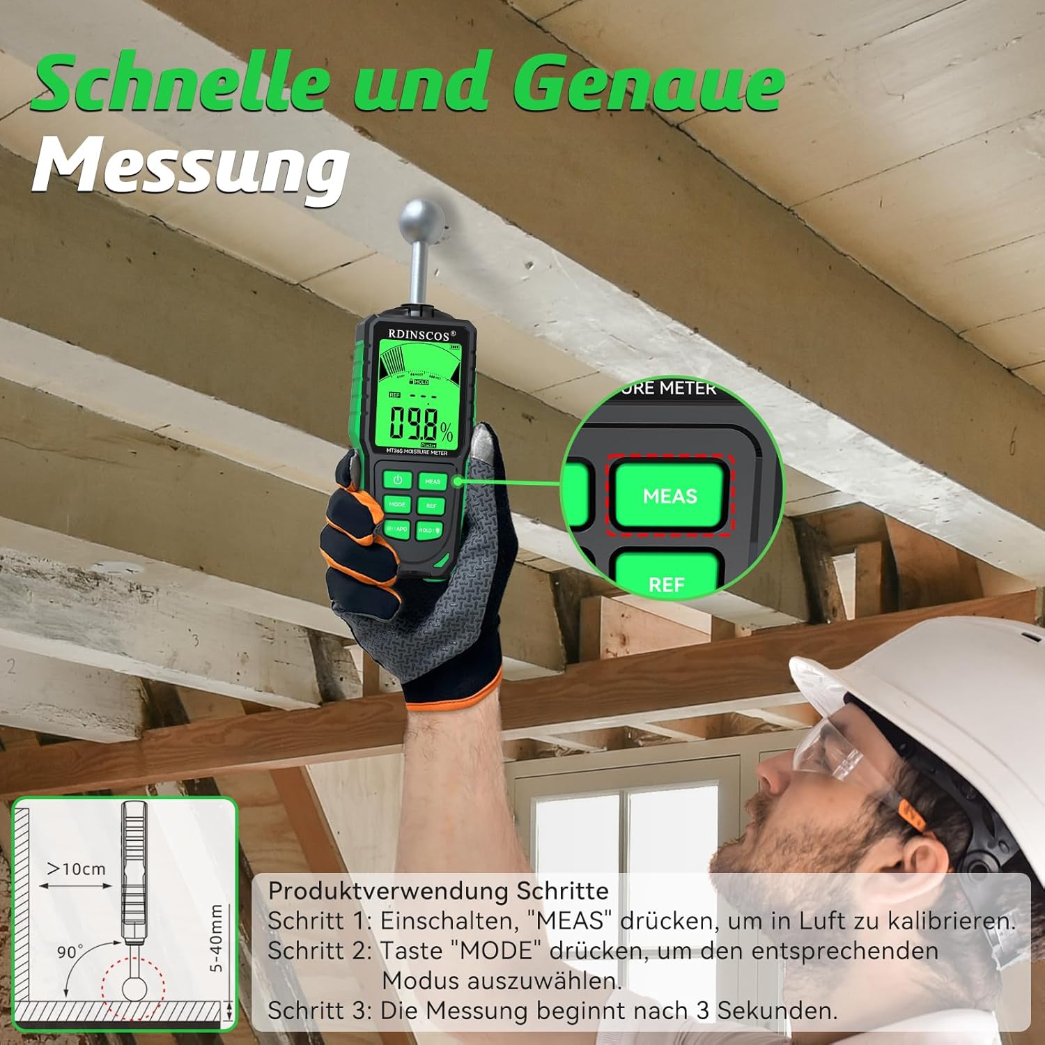 RDINSCOS Feuchtigkeitsmessgerät für Wände Feuchtigkeitsmessgerät Wand (MT36S) – Bild 3