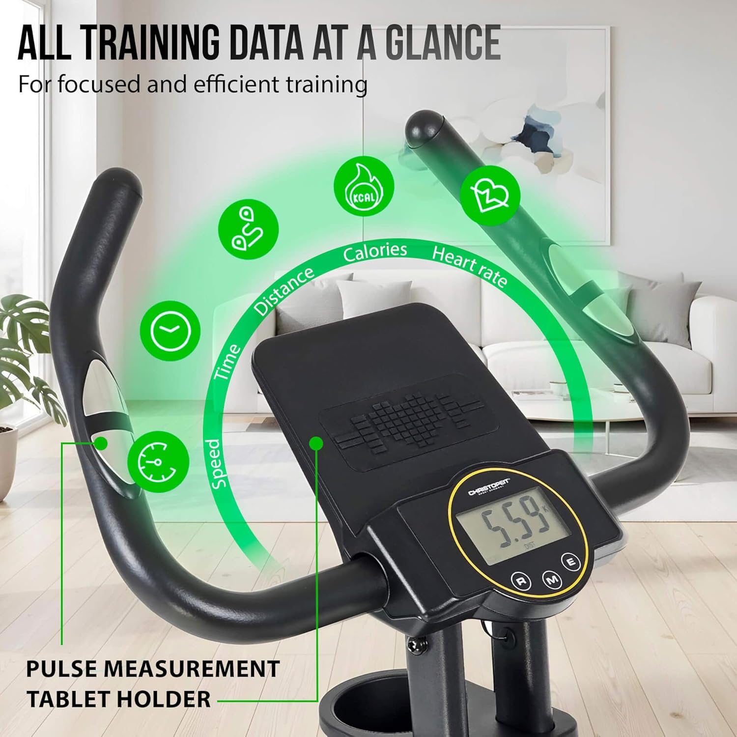 Christopeit Klappbarer Heimtrainer Velo Fit – Fitnessfahrrad mit Rückenlehne – leiser Magnetwiderstand, 14 Stufen, ergonomischer Sitz verstellbar, Handpulssensoren, Heimtrainer bis 120 kg – Bild 4