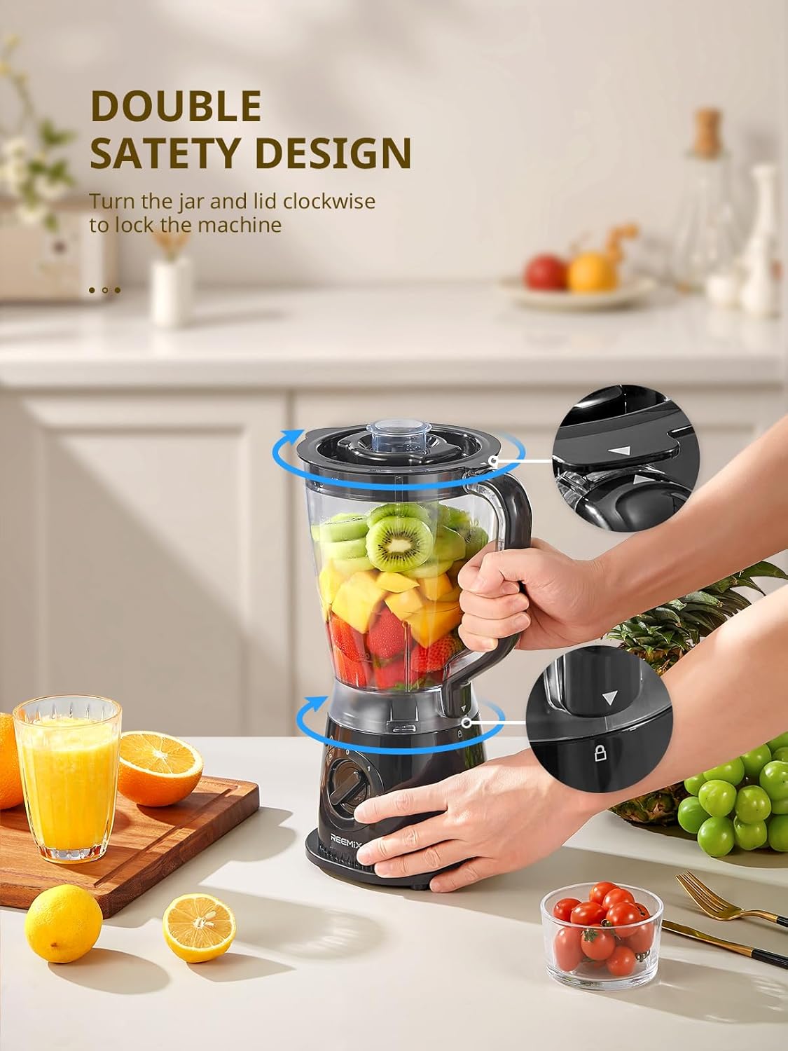 Standmixer 500 W, 1,5 L Mixer mit 2 Geschwindigkeitsstufen und Pulse-Funktion, Edelstahlmesser, abnehmbarer Deckel mit Messbecher, spülmaschinenfester Mixbecher für Smoothies und Shakes – Bild 3