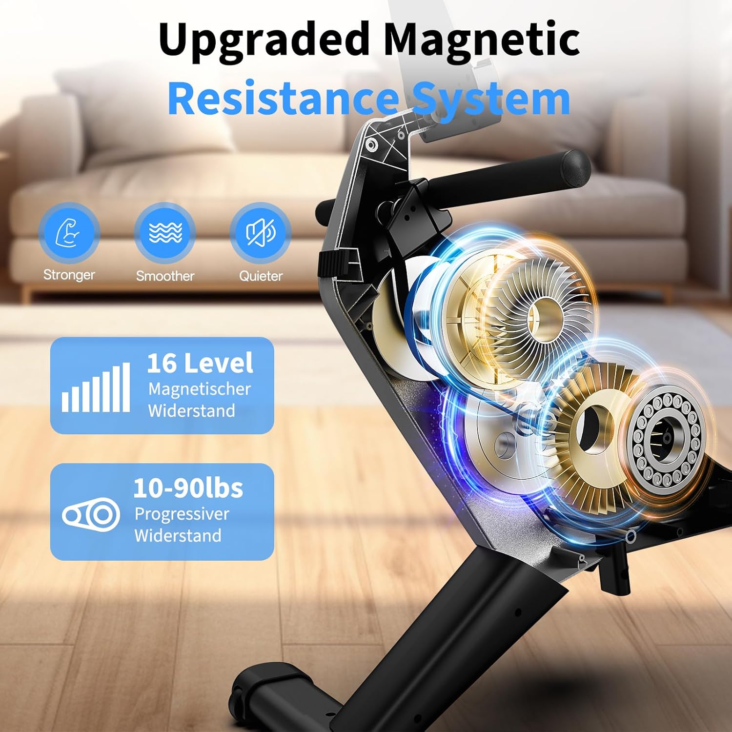 JOROTO Heimrudergerät – Leises magnetisches Rudergerät mit exklusiver App | 16 Widerstandsstufen | Dual-Rail-Design | Bis 150kg | Ideal für Heimtraining (Schwarz) – Bild 2