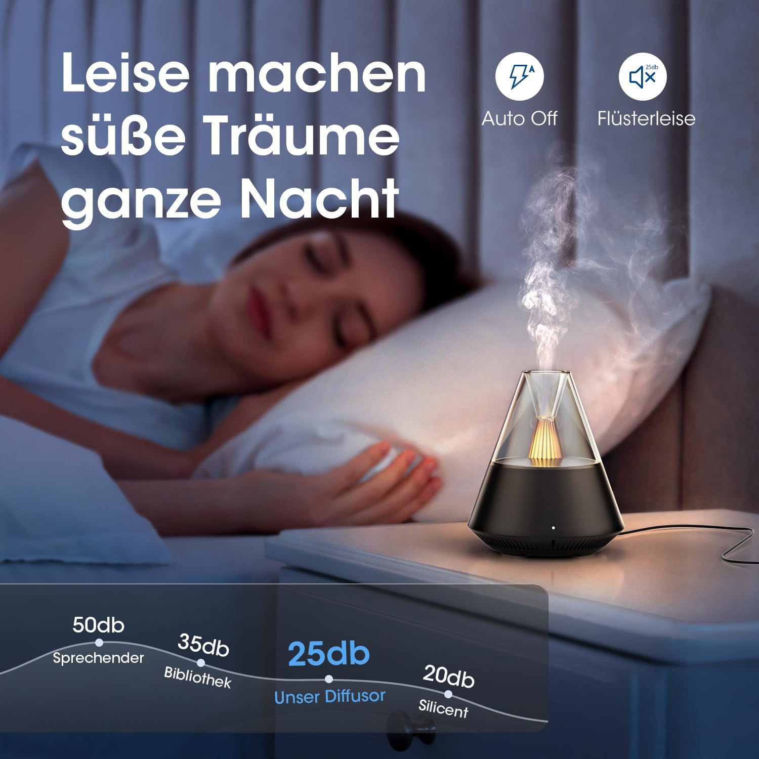 Diffusor für ätherische Öle, Diffusor mit Kerzenlicht, moderne Aroma-Duftlampe im Vulkan-Design, 150 ml Ultraschall-Luftbefeuchter mit Fernbedienung, 12-24H automatische Abschaltung, schwarz – Bild 6