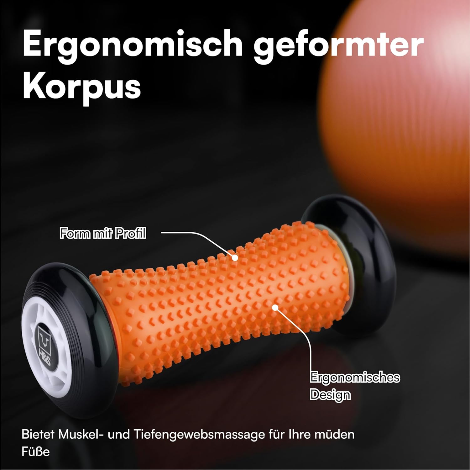 H&S Fußmassage-Igelball – Faszienroller Fuß – Fußmassagerolle zur Faszienmassage – Rolle für Hand und Fuß aus Silikon mit Noppen zum Stressabbau und Entspannung – Orange – Bild 3