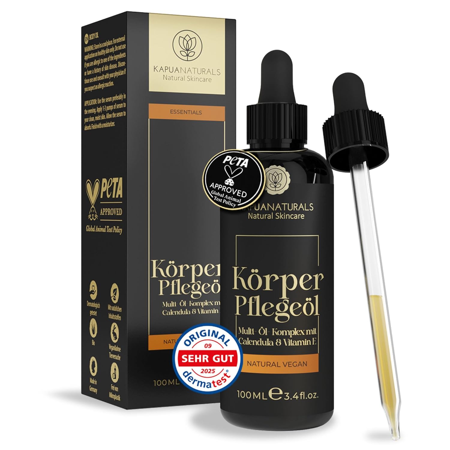 Hydro-Lipid Bio-Körperöl • Körperöl mit Hyaluronsäure & Ringelblume • Für straffe, gepflegte Haut • Bei Dehnungsstreifen und Cellulite • Narbenpflege & Massageöl • 100 % natürlich – Hergestellt in Deutschland