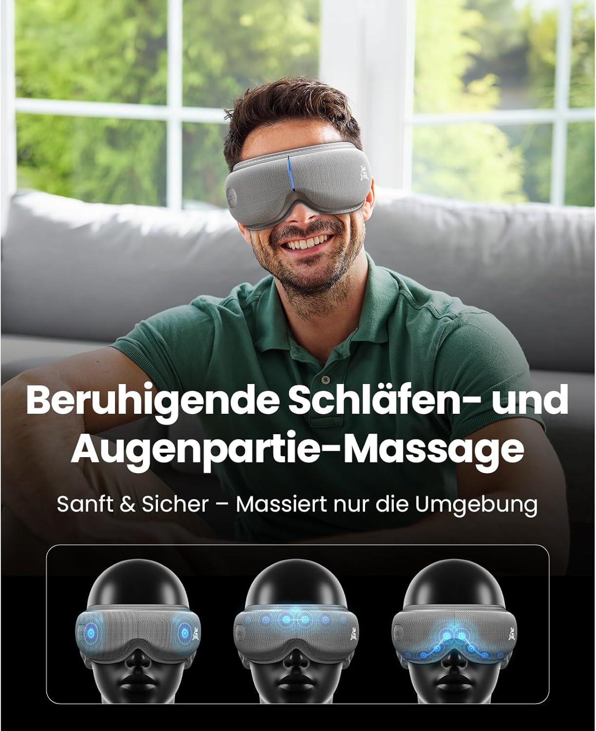 BOB AND BRAD Augenmassagegerät Grau mit Wärme und Kälte, elektrische Augenmaske EyeOasis 3 Elite gegen Migräne, trockene Augen und Verspannungen, Geschenke für Frauen, Männer, Sie und Ihn – Bild 2
