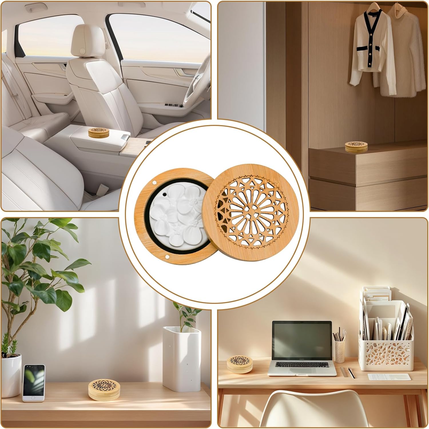 Duftsteine für ätherische Öle, Diffusor, Ornament, Duftstein, 2 Stück, flammenloser Aromastein, Diffusorstein für ätherische Öle aus Holz, für Aromatherapie im Schlafzimmer, Badezimmer, Auto – Bild 6