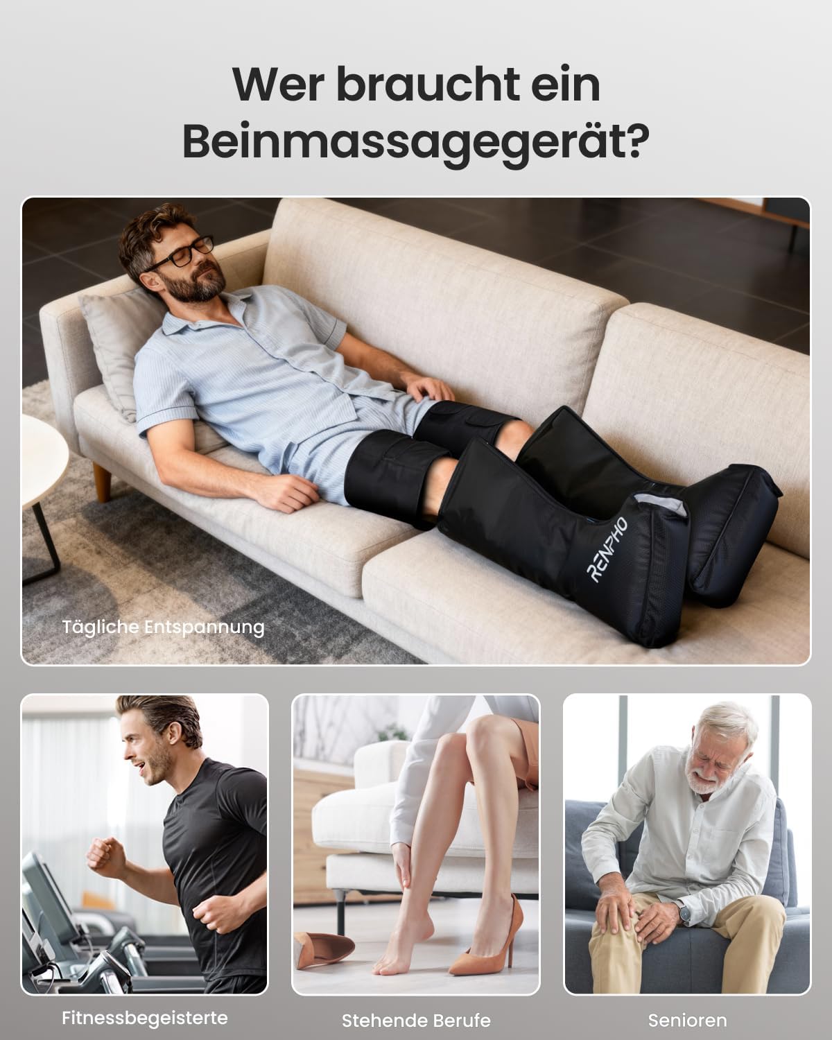 RENPHO Beinmassagegerät mit Wärme, 360° Beinmassagegerät für Waden & Oberschenkel, kabellos, 6 Modi & 5 Intensitäten, 2 Wärmeeinstellungen, Lymphdrainage für Sportler, Weihnachtsgeschenke für Frauen und Männer – Bild 5