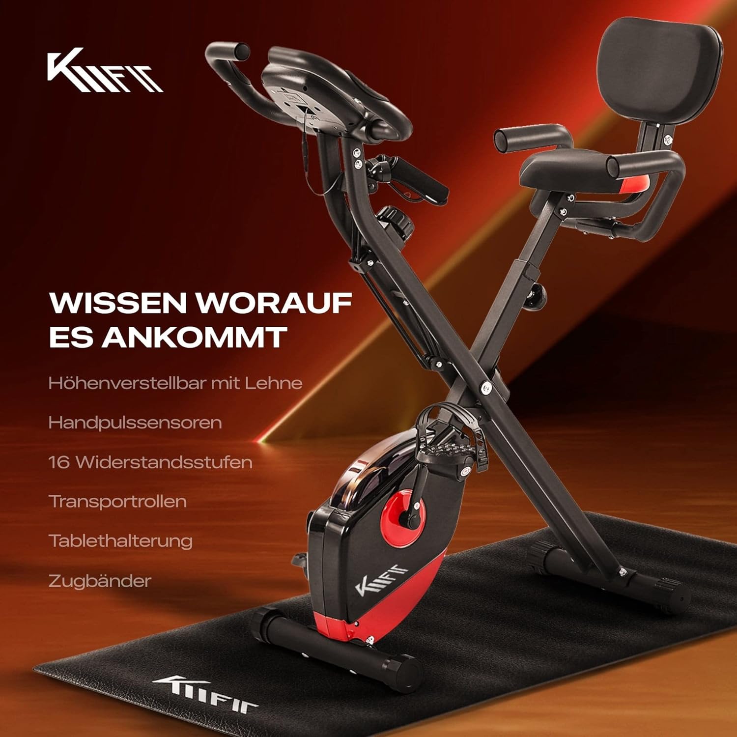 KM Fit 2-in-1-Heimtrainer mit LCD-Display | Klappbares Fitnessfahrrad | Heimtrainer 16 Widerstandsstufen | Handpulssensoren | Inklusive Bodenschutzmatte und Handyhalter – Bild 5