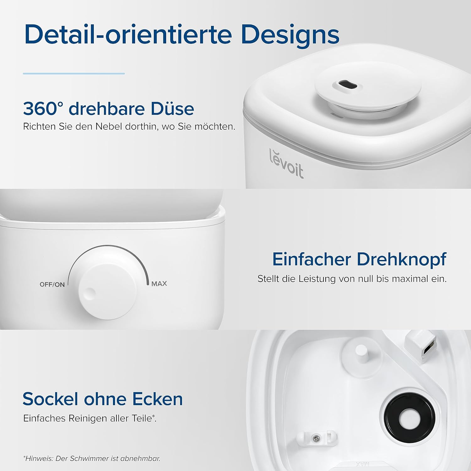 Levoit Schlafzimmer-Luftbefeuchter, 23 dB leiser Luftbefeuchter, Top Fill für Baby, bis zu 25 Stunden, Raumbefeuchter mit 360 Grad drehbarer Düse für Kinderzimmer, Pflanzen, Autoabschaltung, 2,5 l, weiß – Bild 6