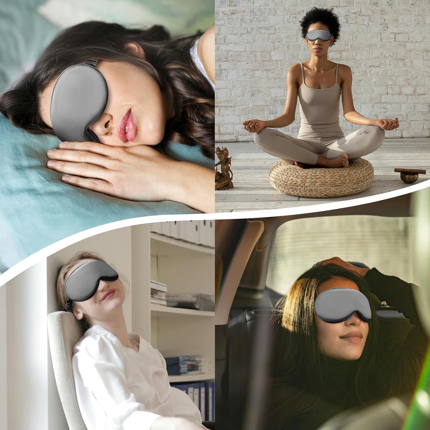 Schlafmaske Seide 3D Anti-Falten, hautfreundlicher Blackout Dunkelgrau – Bild 5
