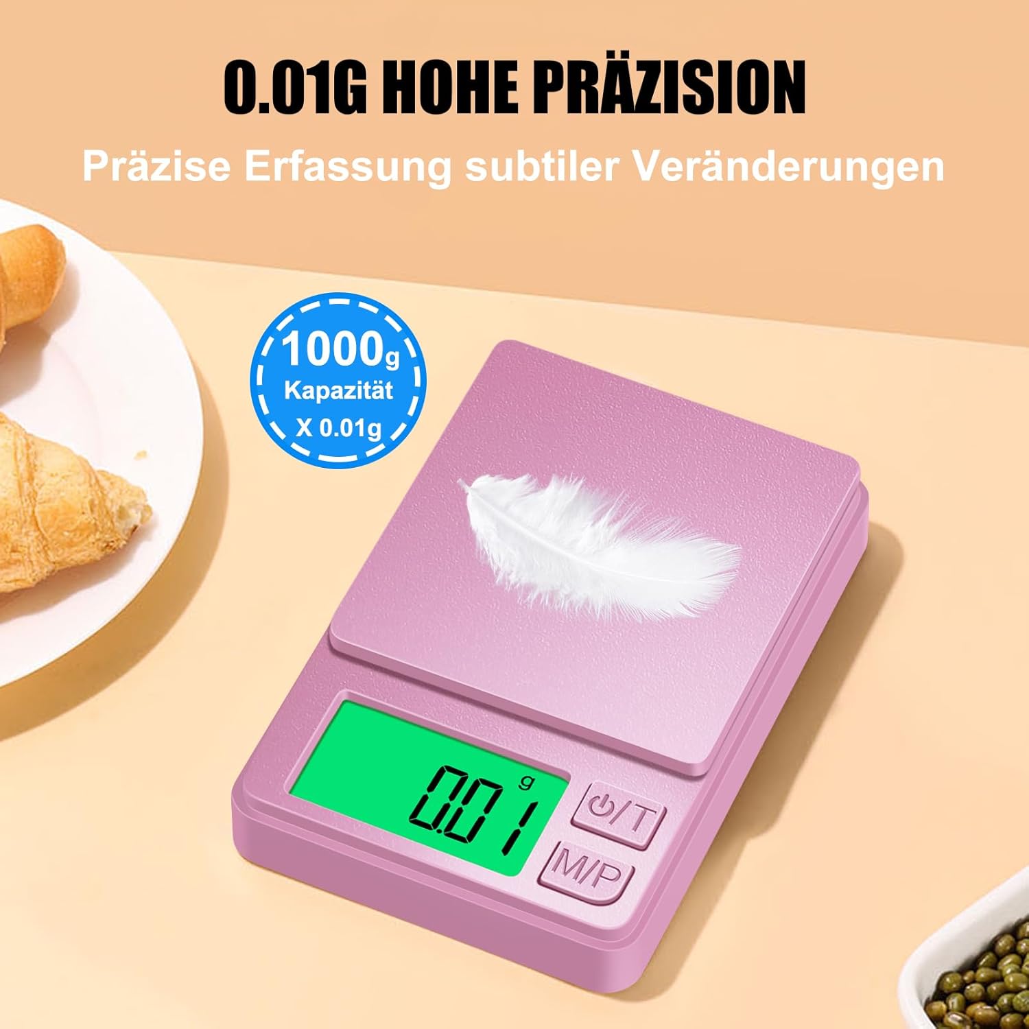 Diyife Taschenwaage 1000 g/0,01 g, digitale Grammwaage mit 7 Einheiten, Präzisions-Miniwaage, Multifunktions-Münzwaage, Präzisionswaage für Küche, Lebensmittel, Pulver, Schmuck, Kräuter, Hefe – Rosa – Bild 6