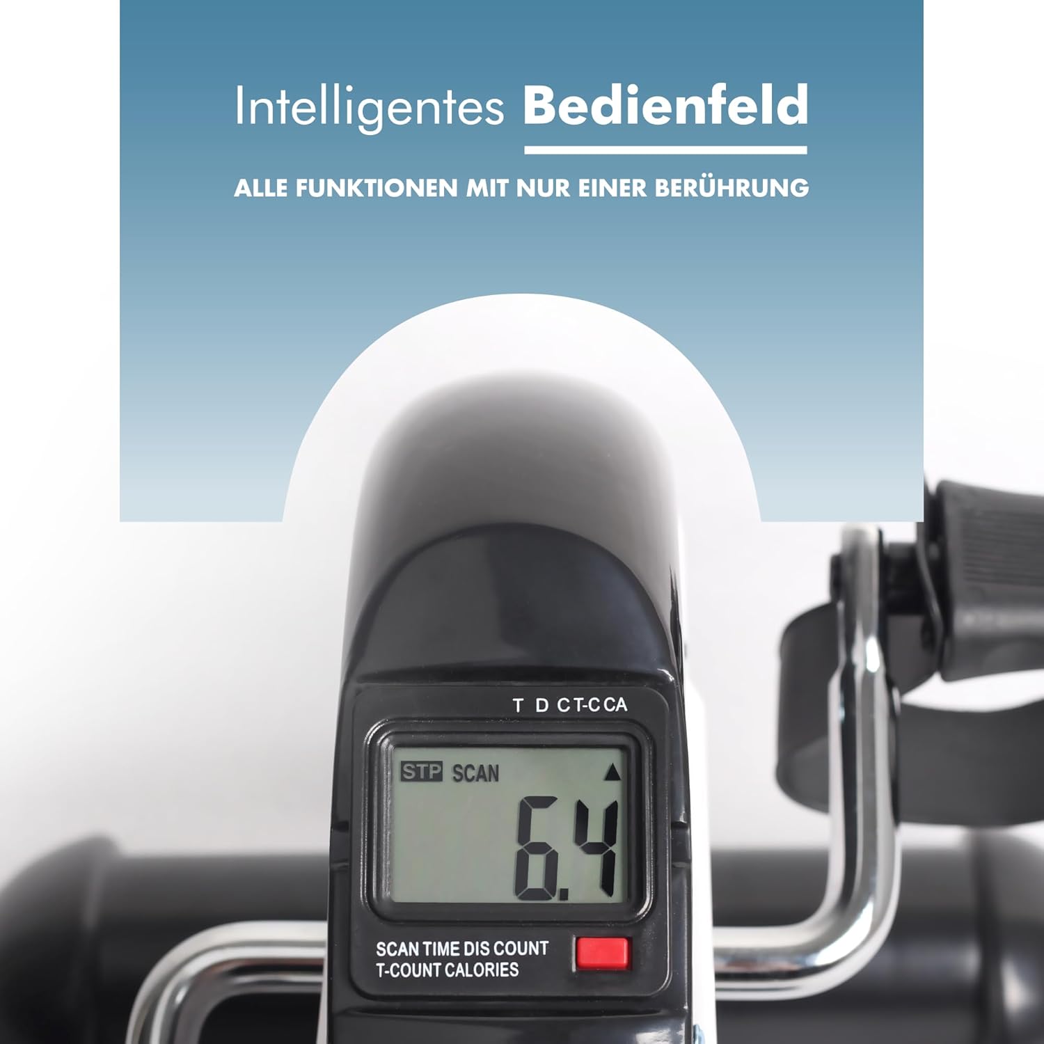 PORTENTUM Pedaltrainer für Senioren mit LCD-Display 6 Funktionen – Sitzender Beintrainer kompakt mit verstellbarem Widerstand und Tragegriff – tragbares Design als Mini-Heimtrainer für Zuhause – Bild 3