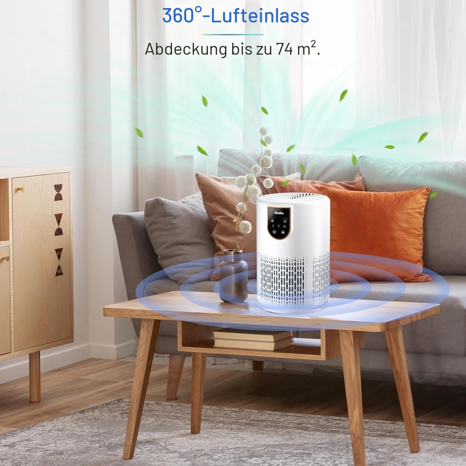 Aircillin Luftreiniger für Allergiker, Luftreiniger mit 5 Stufen H13 HEPA-Filter, reinigt 45 m², 12 W Energieverbrauch, HEPA-Luftfilter gegen 99 % von Staub, Pollen, Tierhaaren und Gerüchen, 25 dB (AP0801) – Bild 6