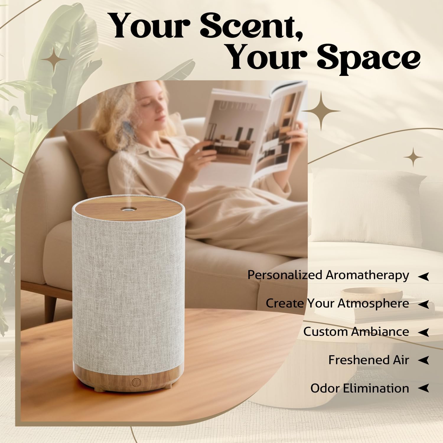 Mini-Stoff Aroma Diffuser, 120ml Diffusor für Atherische Öle, Ultraschall-Luftbefeuchter mit 8-Farben-LED-Licht, für Schlafzimmer Yoga, Geschenk – Bild 5