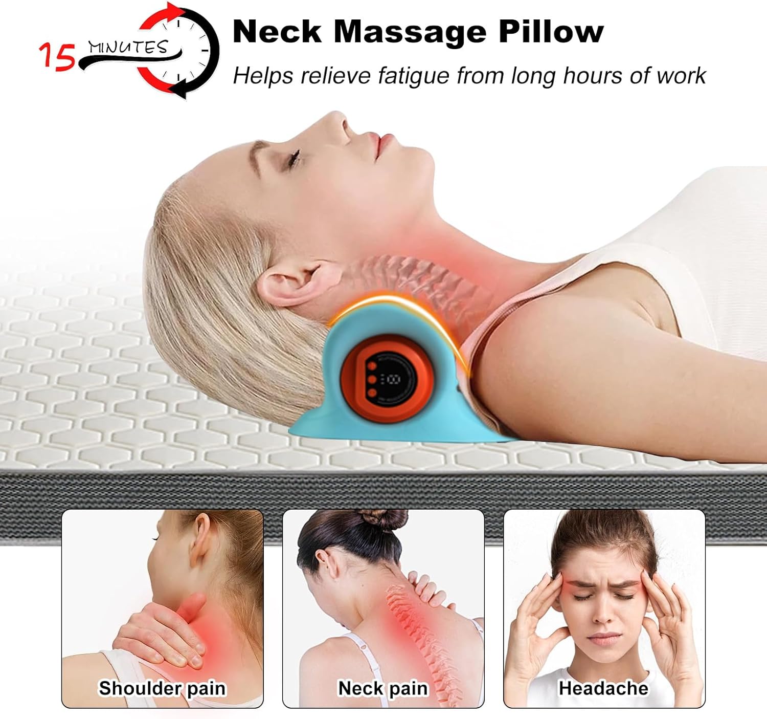 Nackenmassagegerät mit Wärme, 3D-Nackenmassagegerät, kabelloses Nackenmassagegerät, 3 Modi und 6 Intensitätsstufen – Bild 3