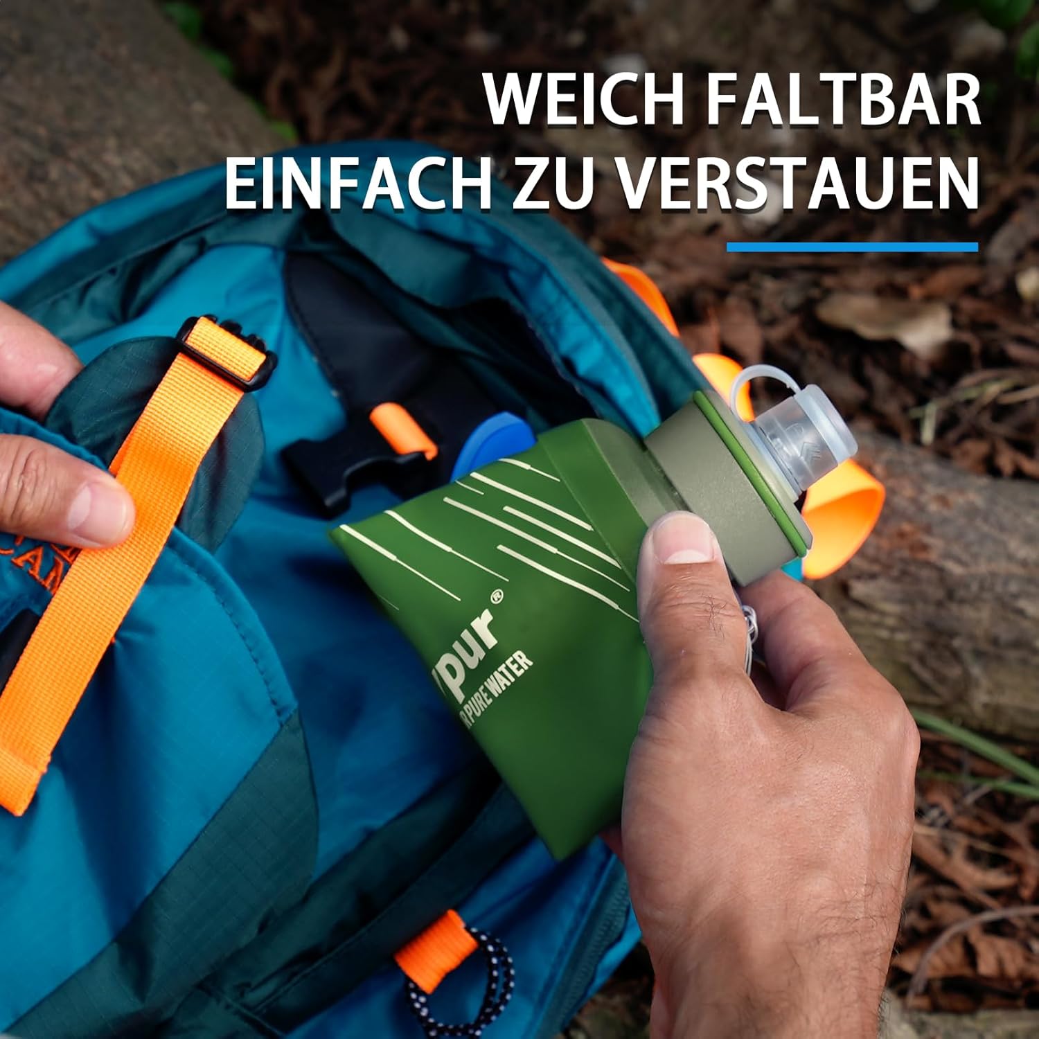 Faltbare Wasserflasche mit Filter 1 l – Wasserfilter, Outdoor-Survival-Filterflaschen für Trinkwasser, Outdoor-Wasserflasche mit Filter mit 5000 l Filterkapazität für Outdoor-Aktivitäten (grün) – Bild 6