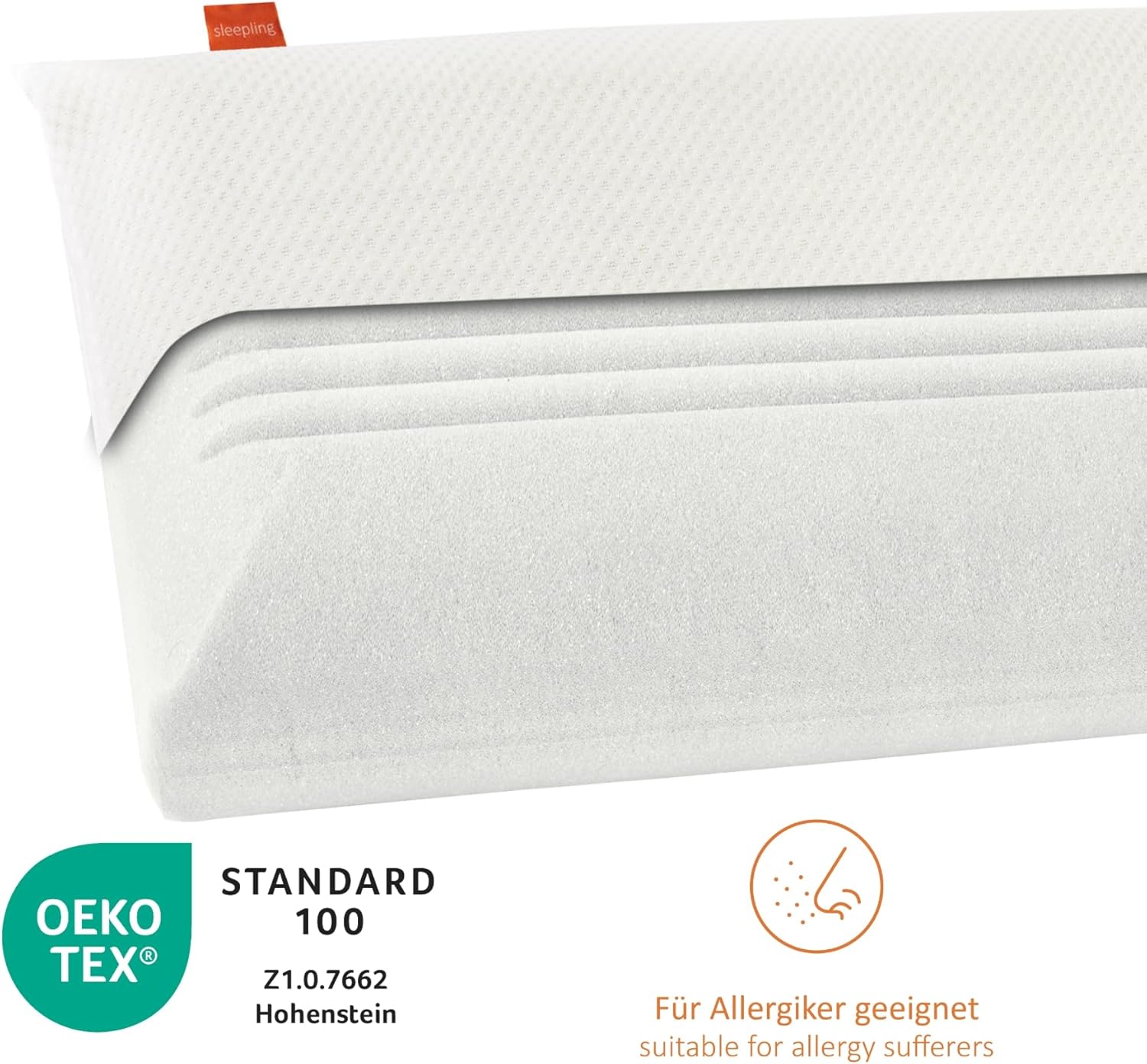 orthopädisches Nackenstützkissen von sleepling, extra festes hartes Visco-Kissen, 40 x 80 cm, viskoelastisches Kissen, Memory-Schaum, waschbar, Ökotex, hergestellt in der EU, weiß – Bild 5