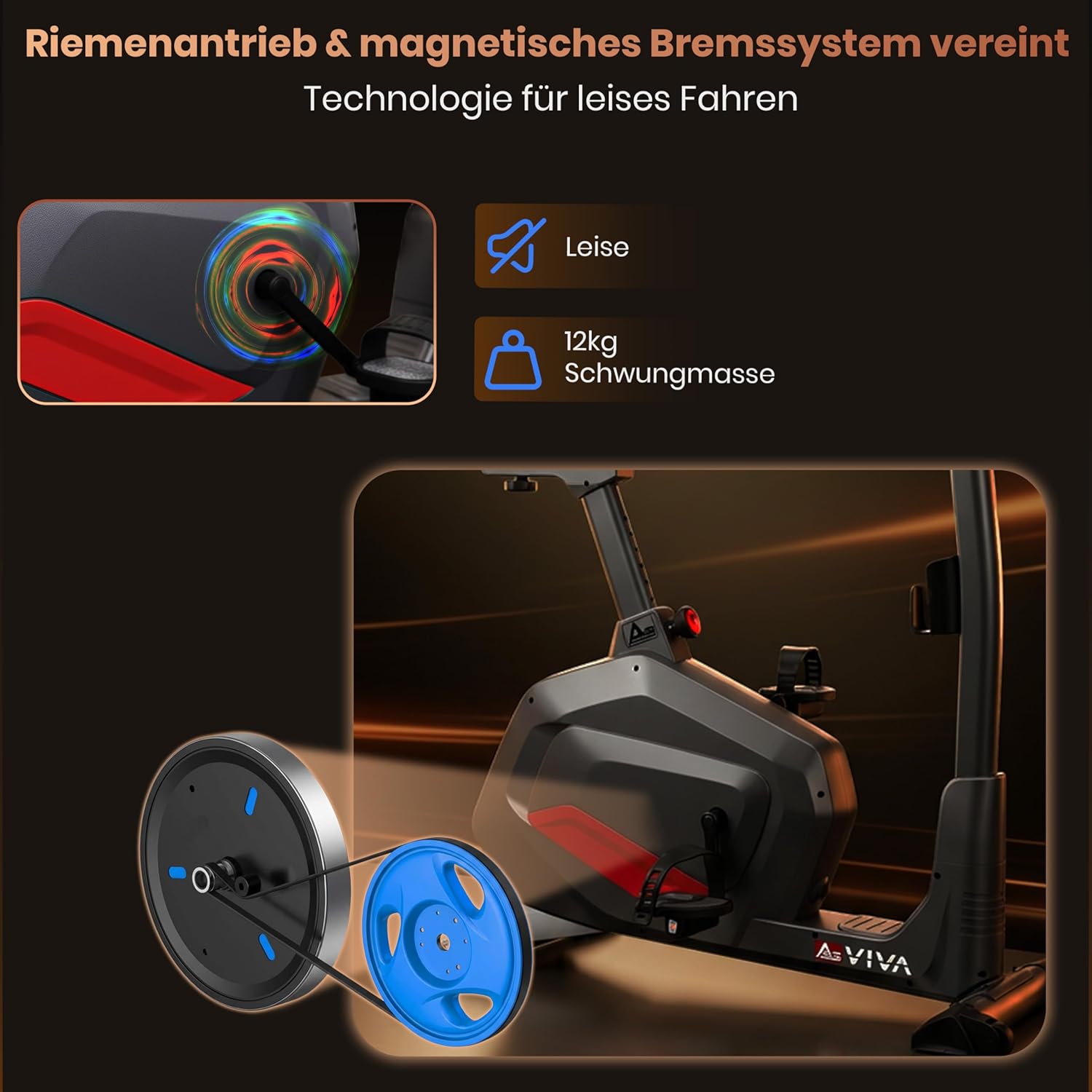 AsVIVA H22 Heimtrainer-Ergometer – Indoor-Bike mit 12 kg Schwungmasse, Bluetooth & App-Steuerung, Pulsmessung, leiser Riemenantrieb, Fitnessgerät für Cardio- & Ausdauertraining zu Hause – Bild 9