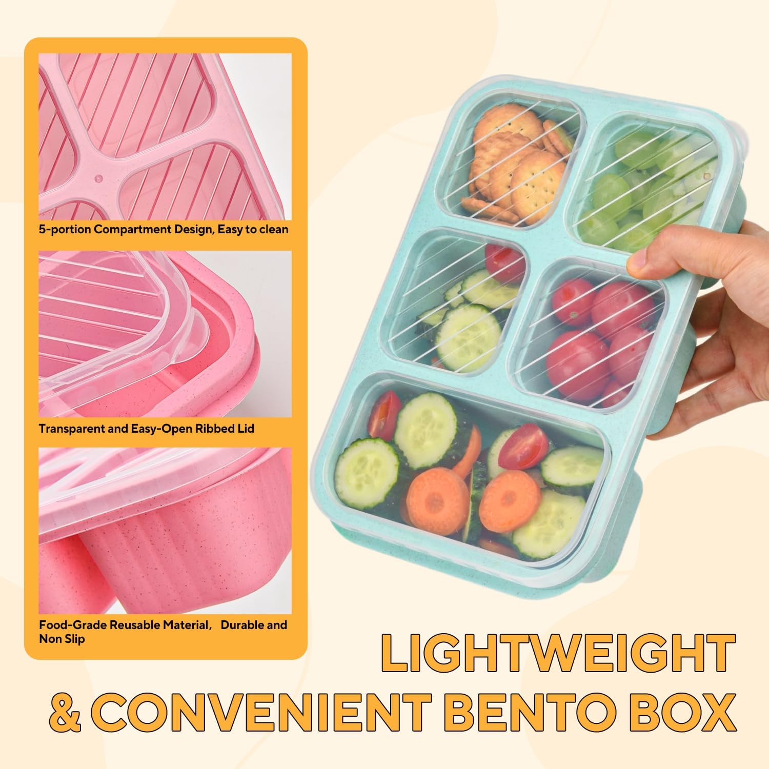 4 Stück Bento-Snackbox mit Fächern, 5 Fächer Lunchable Snack-Behälter, Bento-Lunchbox mit Fächern für Kinder und Erwachsene, Meal-Prep-Lunchbehälter für Schule, Arbeit und Reisen – Bild 5