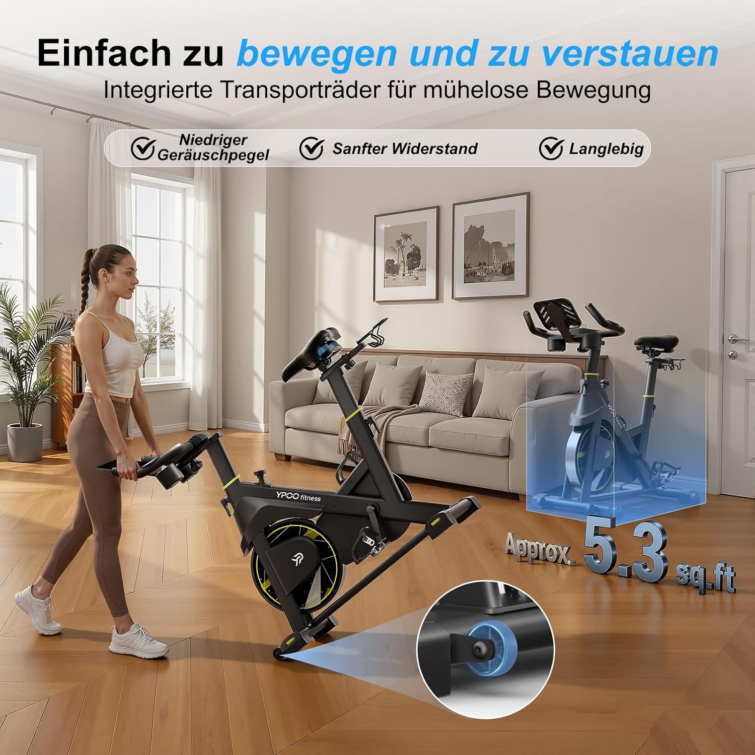 YPOO Heimtrainer, Leises Heimtrainer-Fahrrad mit einstellbarem Magnetwiderstand, Indoor-Spinning-Bike für Cardio-Training mit Komfort-Atmungssitz, Tablet-Halterung, App, LED-Monitor bis 160 kg – Bild 6