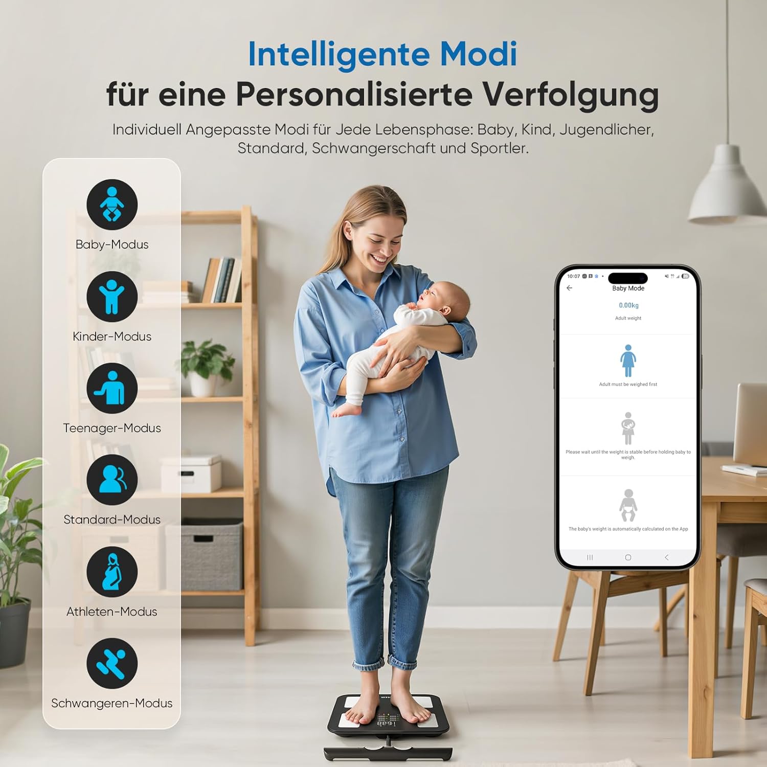 Personenwaage, Körperfettwaage, intelligente Personenwaage, digital, 28 Messwerte, 8 Elektroden, Dual-Frequenz-BIA-Körperwaage, VA-Display, Körperwaage, digital, Bluetooth, kompatibel mit iOS/Android, 180 kg/400 lbs – Bild 8
