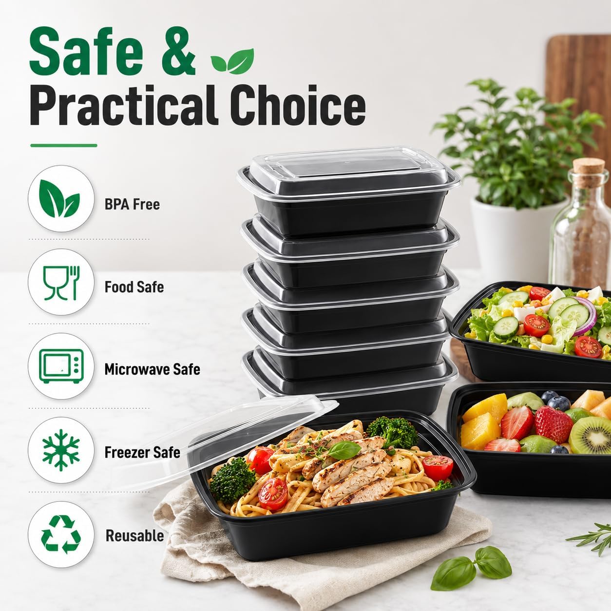 AKOLAFE 30 Stück Meal Prep Boxen, 1000 ml/35 oz Meal Prep Boxen, 1 Fach, wiederverwendbarer Meal Prep Behälter mit Deckel, luftdichte Lebensmittelbox, Kunststoff, BPA-freie Lunchbox, rechteckiger Behälter für Lebensmittel, Obst – Bild 3