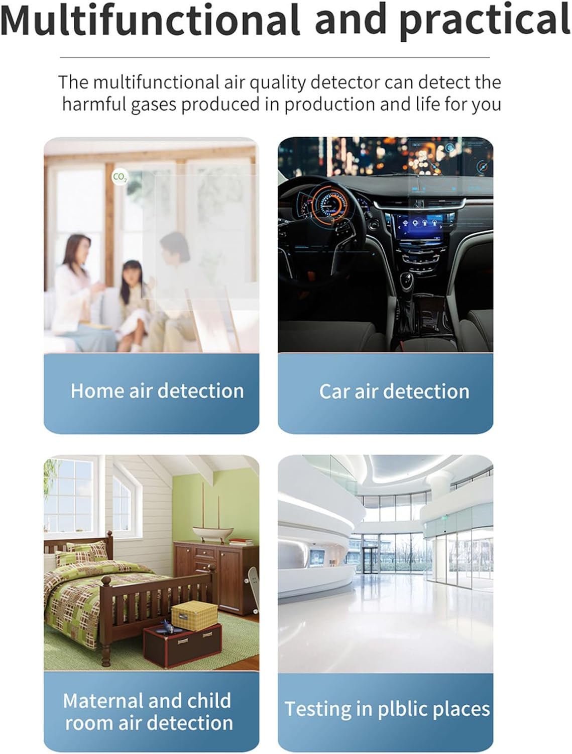 lyrlody Luftqualitätsmonitor zur Überwachung der Luftqualität, Luftqualitätsmessgerät mit LCD-Hintergrundbeleuchtung und CO₂-TVOC-HCHO-PM2,5-PM10-Messung für die Prüfung der Luftqualität in Innenräumen (schwarz) – Bild 5