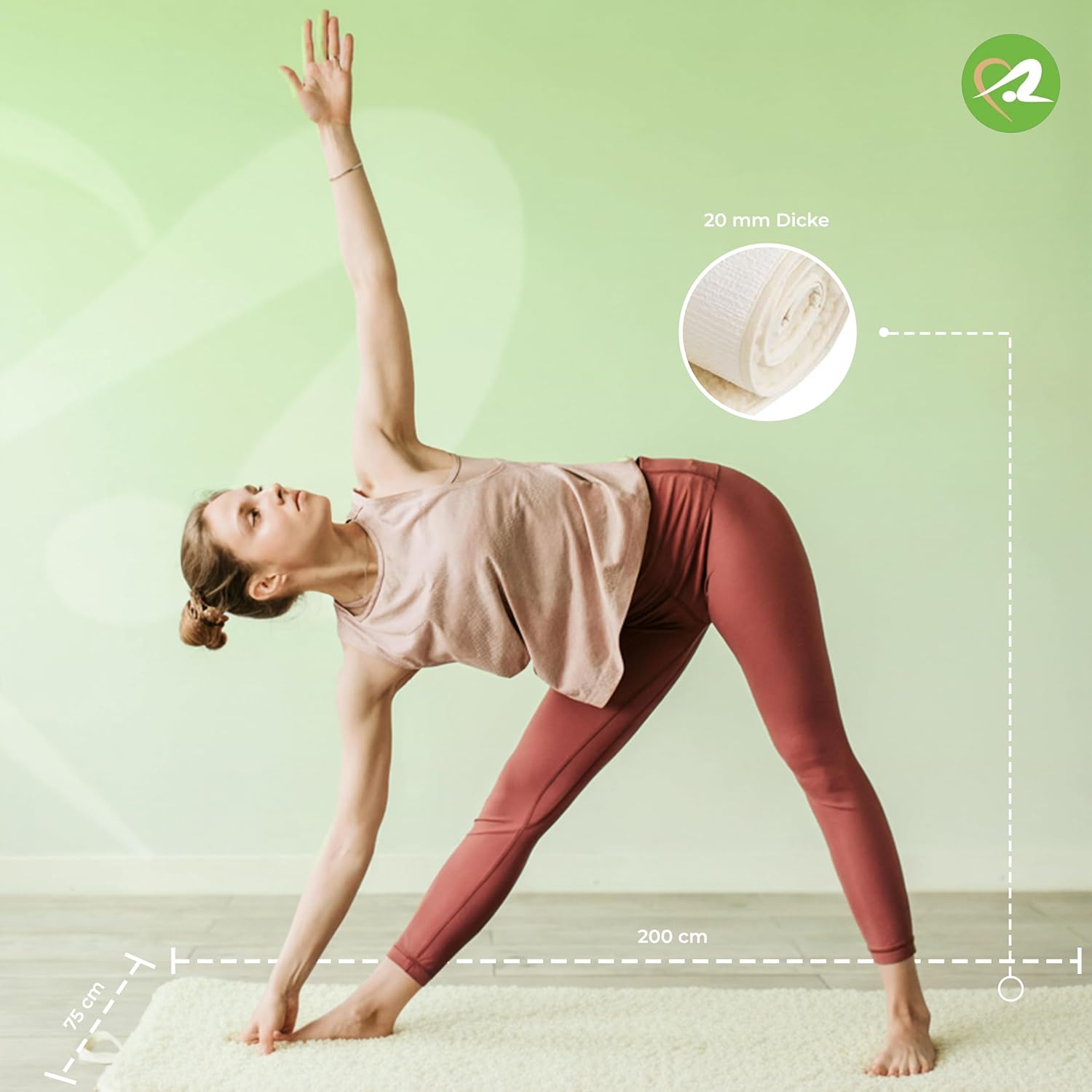 Yogamatte Professional 75 x 200 cm, natürlich gesäumtes Bindeband – Bild 3