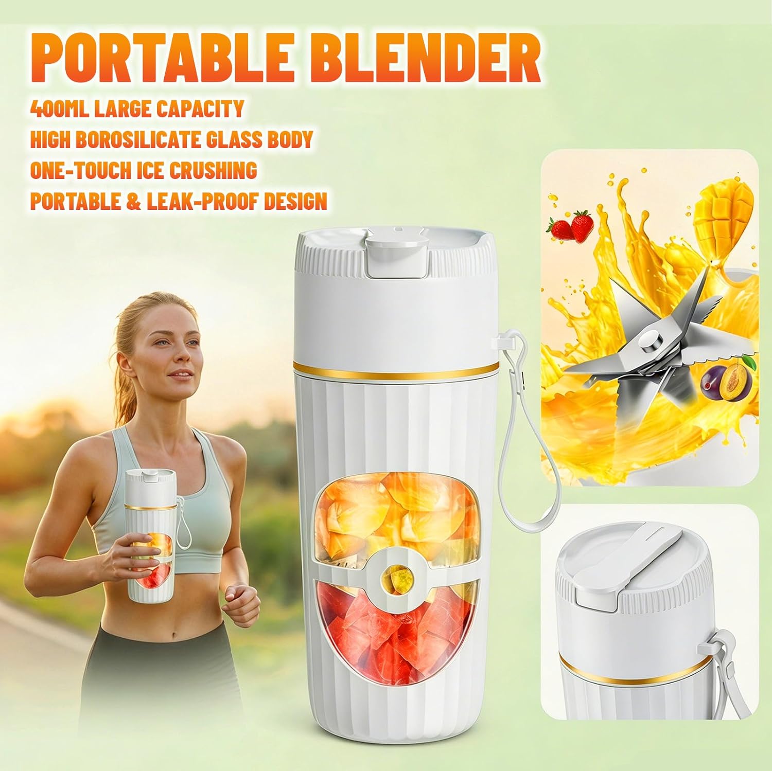Tragbarer Mixer Smoothie Maker 400 ml, Mini-Standmixer mit 10 Edelstahlklingen, USB-C-Ladegerät Smoothie Maker To Go, tragbarer Mixer für Proteinshakes, Smoothies, Früchte & Babynahrung – Bild 6