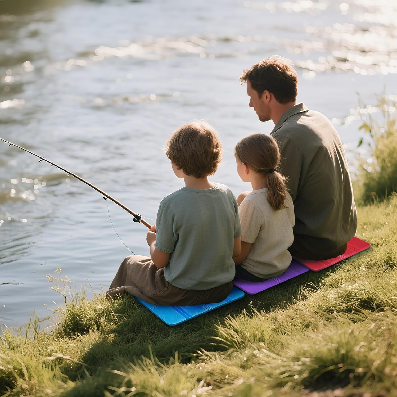 4 Stück Sitzkissen Outdoor Faltbar 4 Farben Sitzpolster Outdoor Wetterfest Thermositzkissen Faltbar mit 4 Aufbewahrungstaschen Sitzmatte Outdoor für Wandern Tribüne Picknick Camping – Bild 3