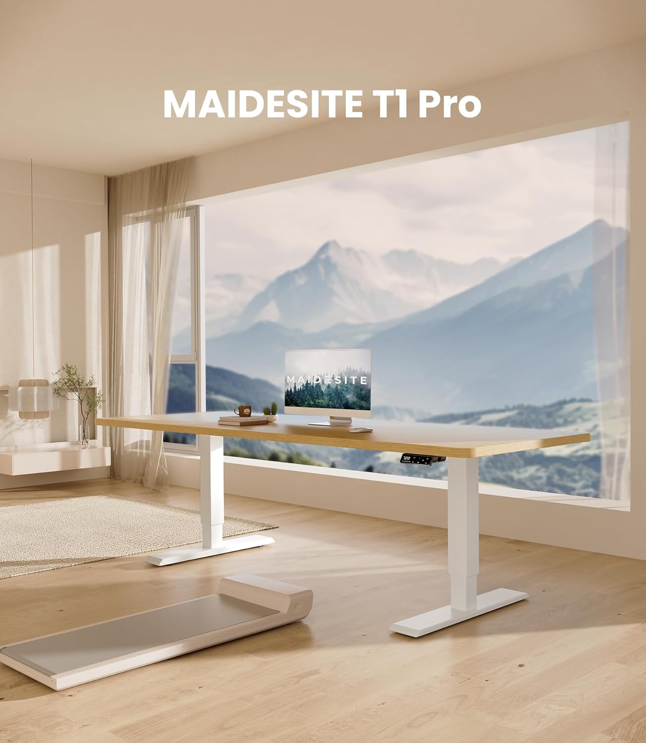 MAIDeSITe T1 Pro Elektrischer Schreibtisch mit starkem Motor, Tischgestell, höhenverstellbar, 2 Beinsegmente und 4 Memory-Bedienelemente, Weiß – Bild 2