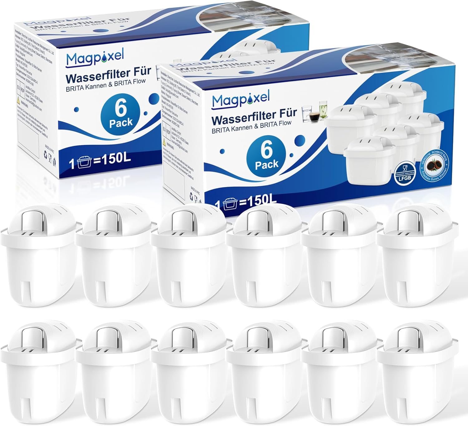 Wasserfilter Kartusche für BRITA Filter, 12er-Pack, Passend für alle BRITA Wasserfilter-Kannen, Extra Kalkschutz, Reiner Wassergeschmack, filtert PFAS, Chlor, Kalk, Metalle, Ultimativer Geräteschutz