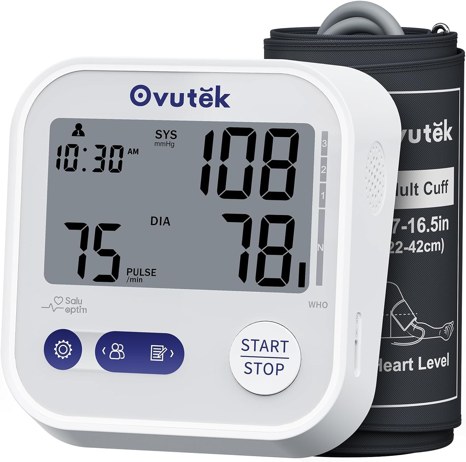 Ovutek Oberarm-Blutdruckmessgerät mit 245 Speichern für 3 Benutzer, 22-42 cm Manschetten-Blutdruckmessgerät, großes Display, mit Batterien, Arrhythmie-Erkennung und Manschettensitzsteuerung