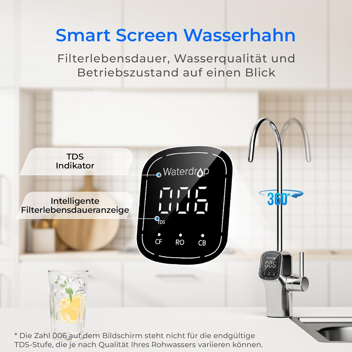 Waterdrop G3P600 Umkehrosmosesystem, 600 GPD, 8000 Liter, Entkalkungssystem, RO-System unter der Spüle, reduziert TDS, 2:1 rein für den Abfluss, intelligenter LED-Wasserhahn – Bild 8