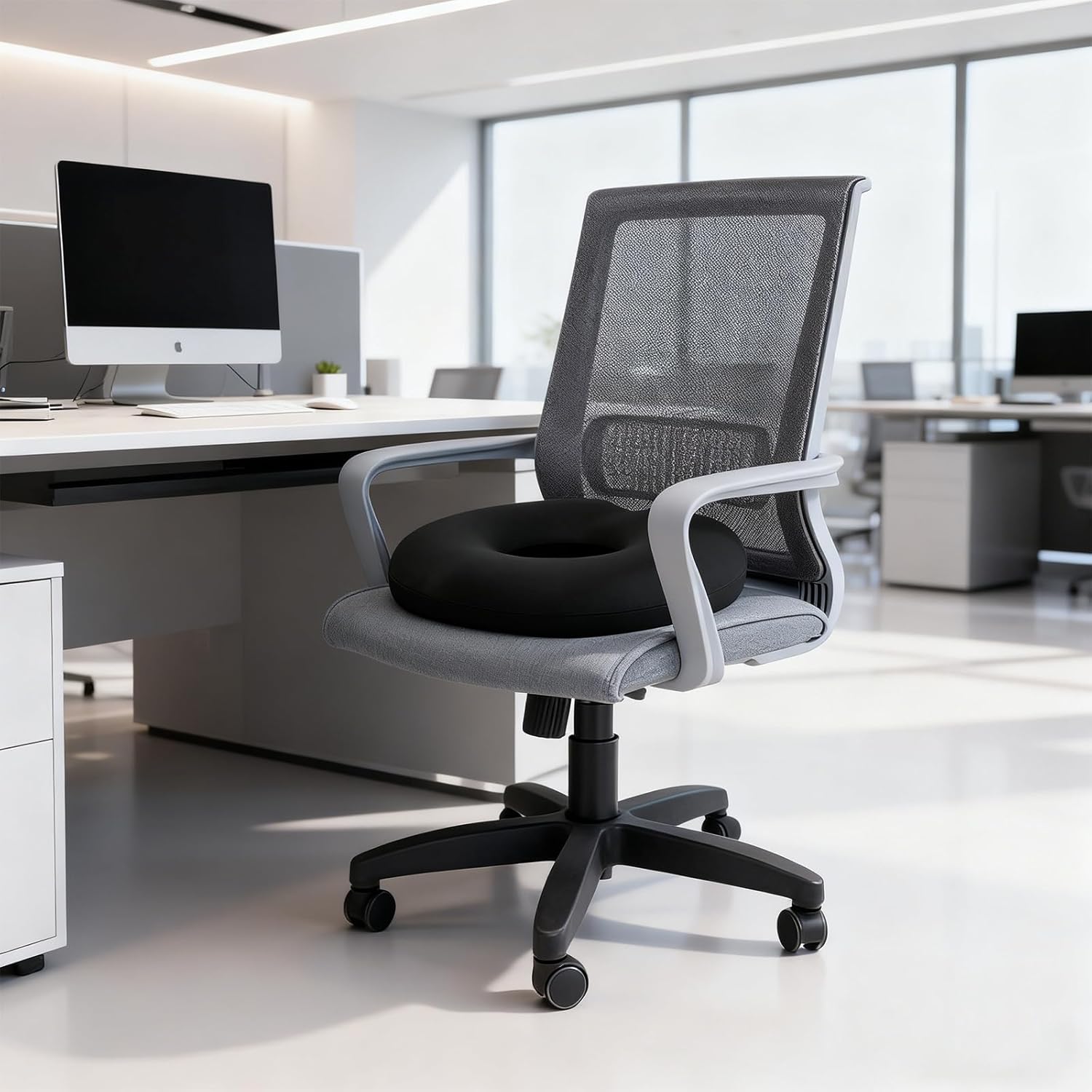 Orthopädisches Sitzkissen, runder Memory-Schaum, Sitzring mit Loch, Donut-Sitzkissen für Hämorrhoiden, Steißbein-Entlastung, Büro, Auto, Rollstuhl – Bild 6