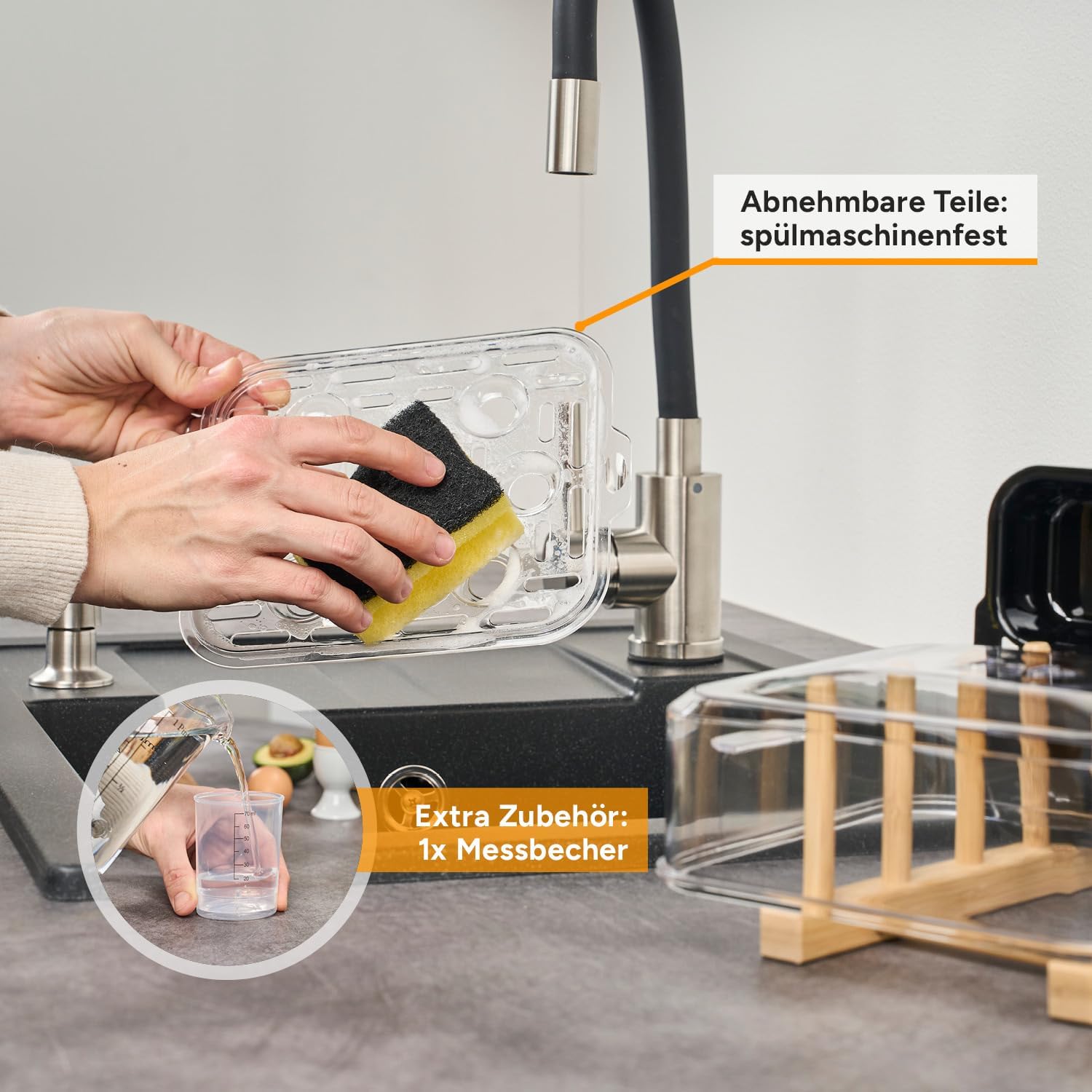 TZS First Austria Eierkocher Grau – 8 Eierkapazität – 4 Kochstufen inklusive Dampfgarfunktion – automatische Abschaltung mit Signalton – Trockengehschutz – Messbecher & Pochierschüssel – kompakt und leicht – Bild 8