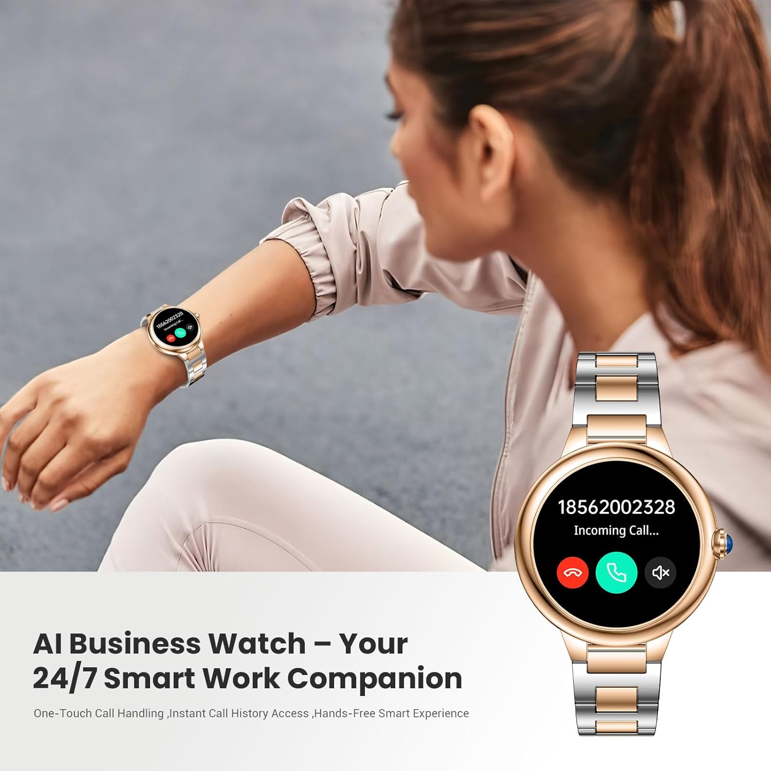 Upgrade Damen Smartwatch mit Telefonfunktion 1,19 Zoll AMOLED Fitness Tracker, 100+ Sportmodi, IP67 Wasserdicht mit Herzfrequenz SpO2 Schlafmonitor Schrittzähler Smartwatch für iOS Android Silber Gold – Bild 7