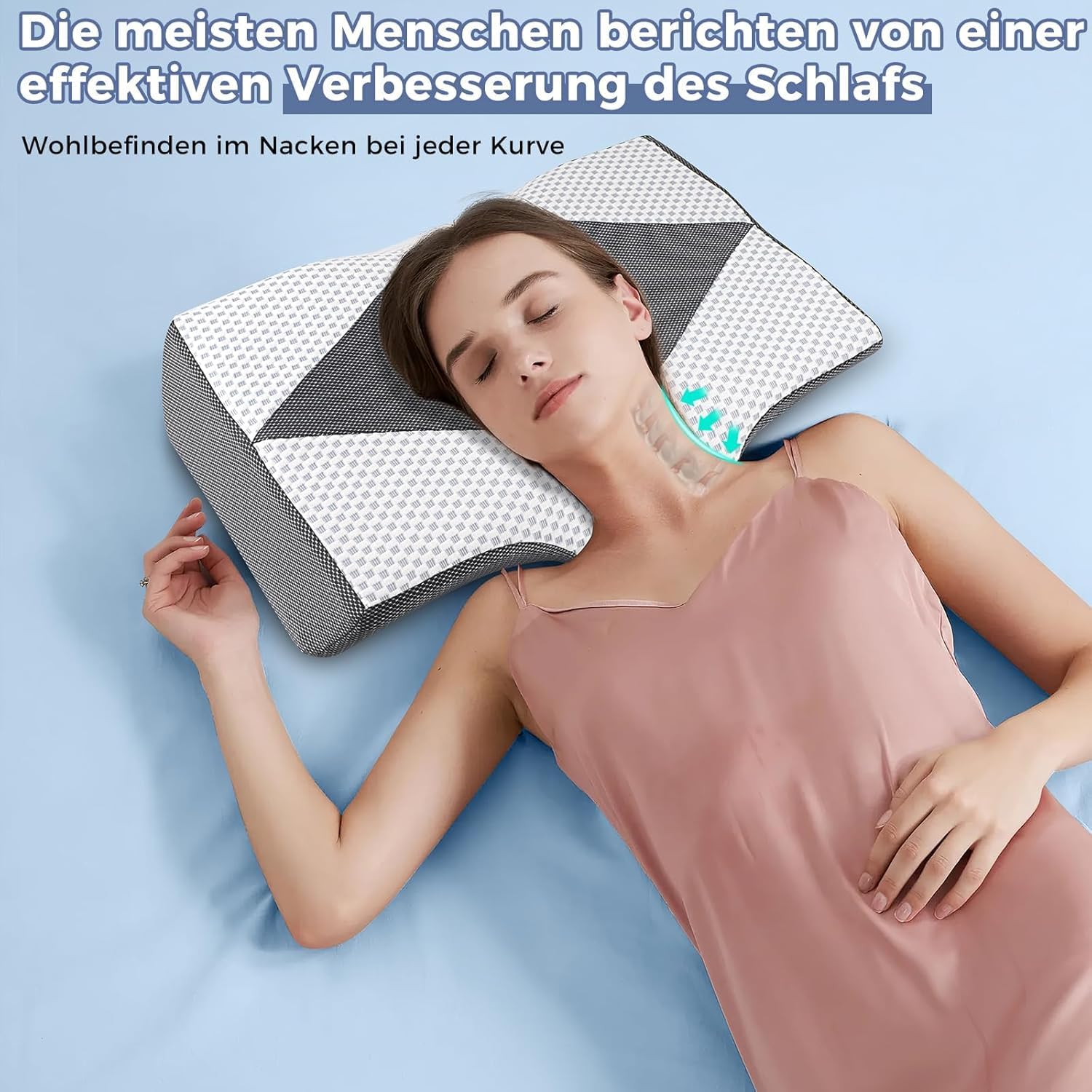 Nackenstützkissen gegen Nackenschmerzen, orthopädisches Kissen, ergonomisches Memory-Schaum-Nackenkissen mit 2 Höhen, Hohlraum und Kühlbezug, für Seiten- und Rückenschläfer – Grau – Bild 6