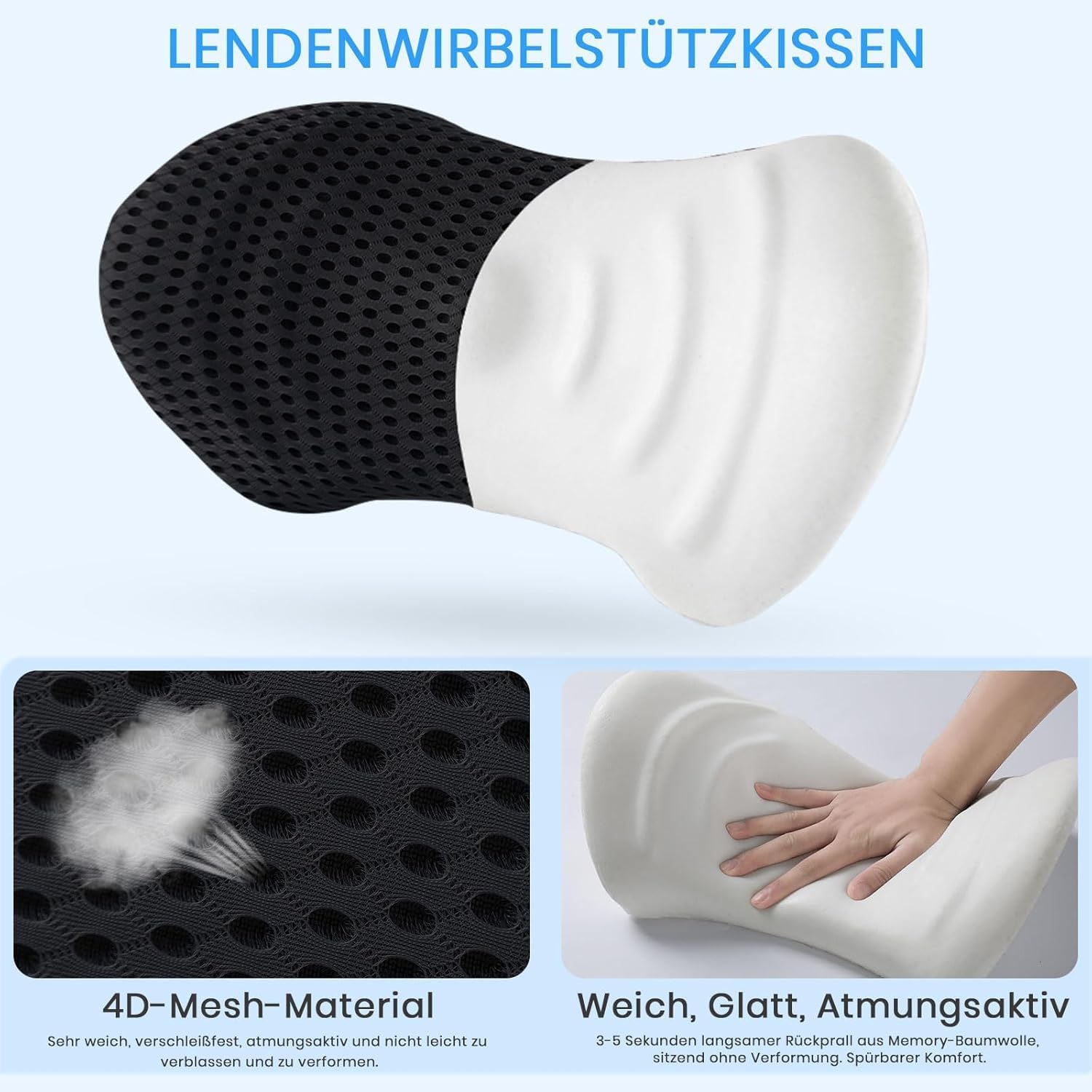 Lendenkissen Auto, Ergonomische Lendenwirbelstütze für Auto, Bürostuhl-Memory-Schaum, orthopädisches Lendenkissen, rutschfester Gurt, atmungsaktiv, schmerzlinderndes Lendenkissen – Bild 3