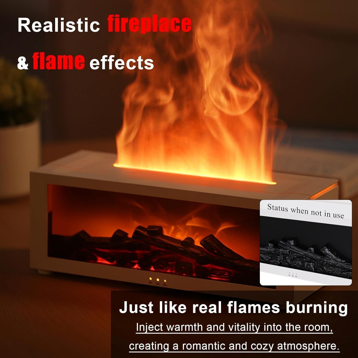 Luftbefeuchter Kamin, Flammen-Aroma-Diffusor, 150 ml Diffusor für ätherische Öle mit Fernbedienung und 7-Farben-LED-Beleuchtung, automatische Abschaltung, Timer für Zuhause, Büro, Schlafzimmer, Geschenk – Bild 3