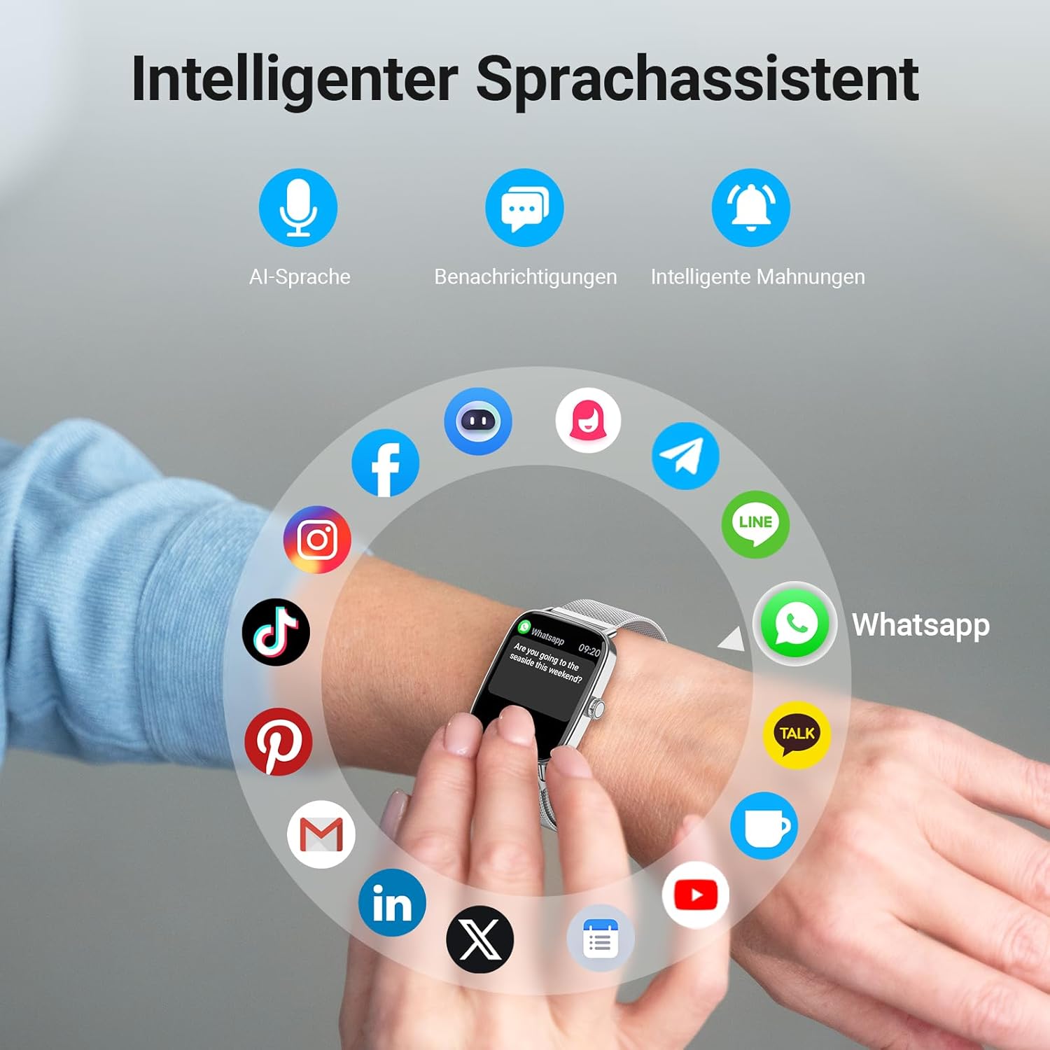 Smartwatch Herren Damen mit Telefonfunktion, 1,85 Zoll Fitnessuhr Smartwatch, 100+ Sportmodi, Fitnesstracker mit Herzfrequenz/SpO2/Schlafmonitor, Schrittzähler, IP68 wasserdichte Sportuhr für iOS Android – Bild 5