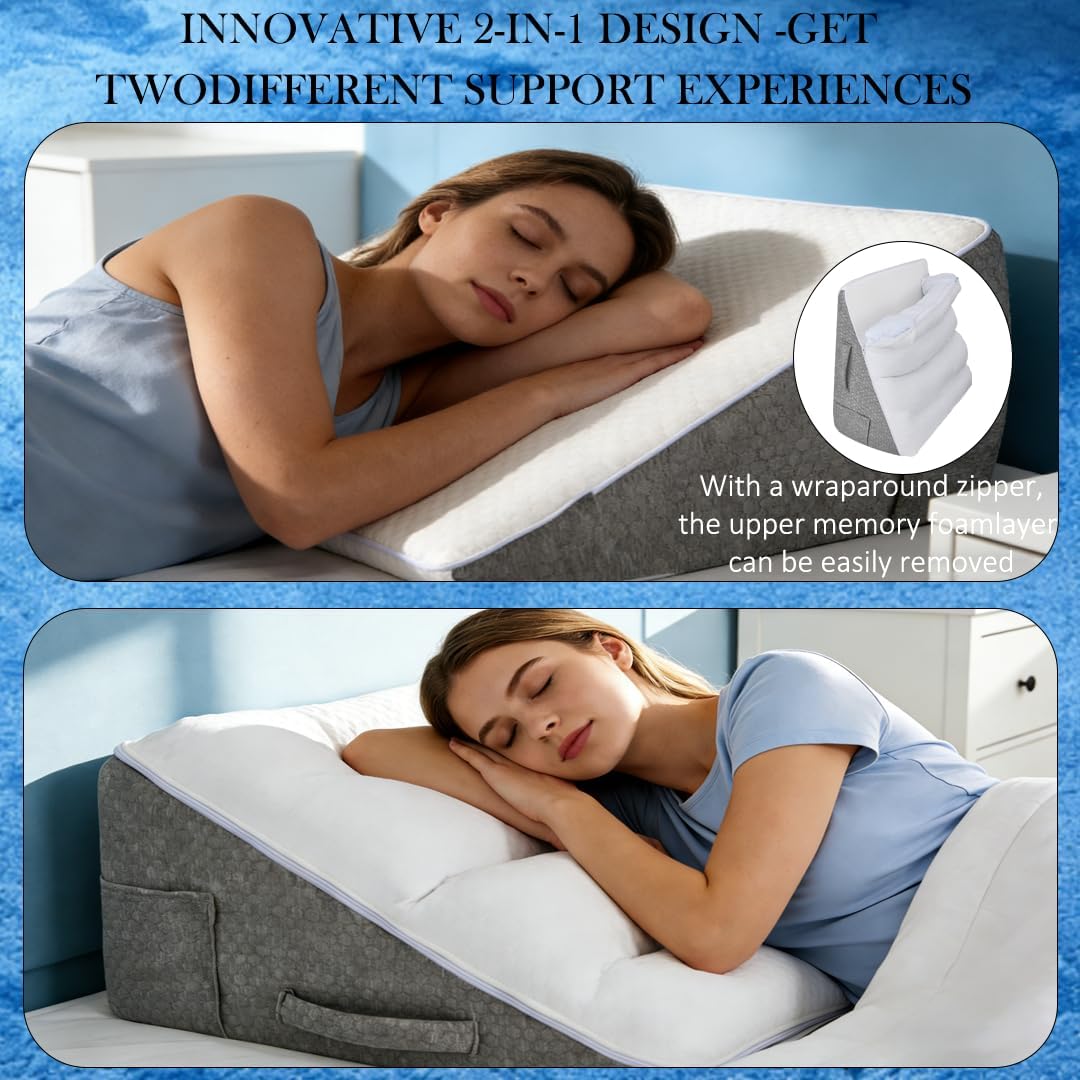 Keilkissen für Bett und Sofa, doppeltes Lesekissen für Rückenkissen, Betterhöhung, Rückenstützkissen, Lesekissen aus hochdichtem Schaumstoff für Rücken, Beine und Knie beim Spielen (unabhängig) – Bild 3