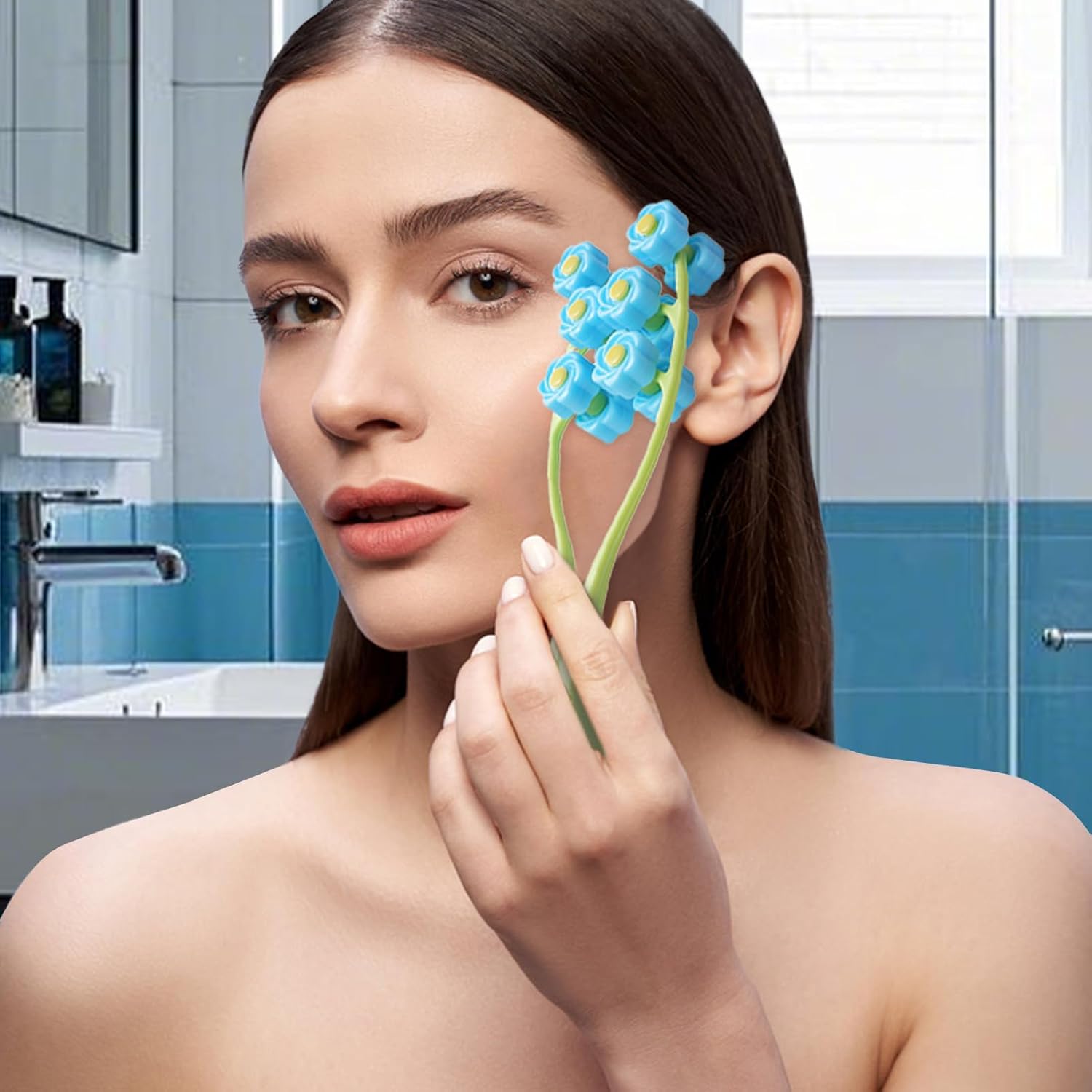 Gesichtsrollenmassagegerät, Gesichtsmassagegerät – Handmassagegerät in Y-Form, manuelles Entspannungsgerät, tragbare 3D-Blumenrolle für die Pflege der Haut – Bild 2