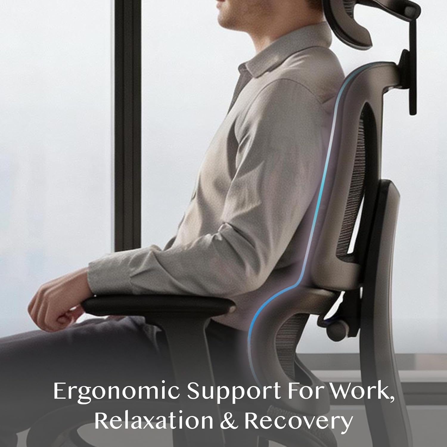 FLEXISPOT ErgoX Ergonomischer Bürostuhl, Schreibtischstuhl mit Fußstütze, 3D-Armlehnen, 3D-Kopfstütze, 5D-Rückenlehne, atmungsaktiver Sitz, 136 kg maximale Belastbarkeit, Dunkelgrau – Bild 9