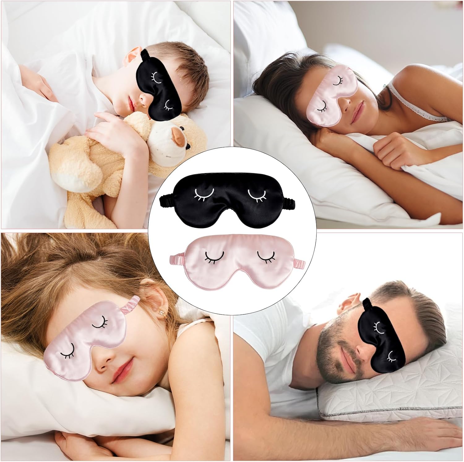 2er-Pack Schlafmasken für Damen und Kinder – Augenmaske für Erwachsene und Kinder, weiche Schlafbrille für Damen und Herren, lichtblockierende Nachtmaske (Rosa, Schwarz) – Bild 3