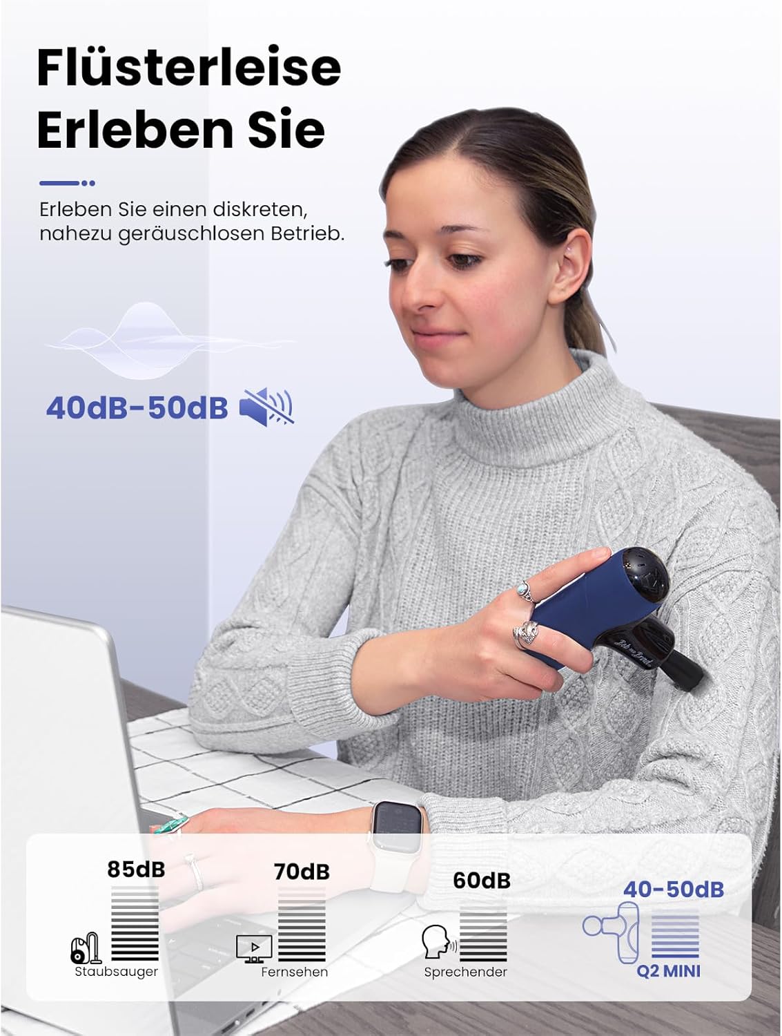 BOB AND BRAD Q2 Mini-Massagepistole – Tiefengewebe-Massagepistole für Rücken und Schulter, starke Perkussions-Massagepistole für Büro, Sport und Reisen – leise, mit Etui, USB-C und 5 Aufsätzen – Bild 5
