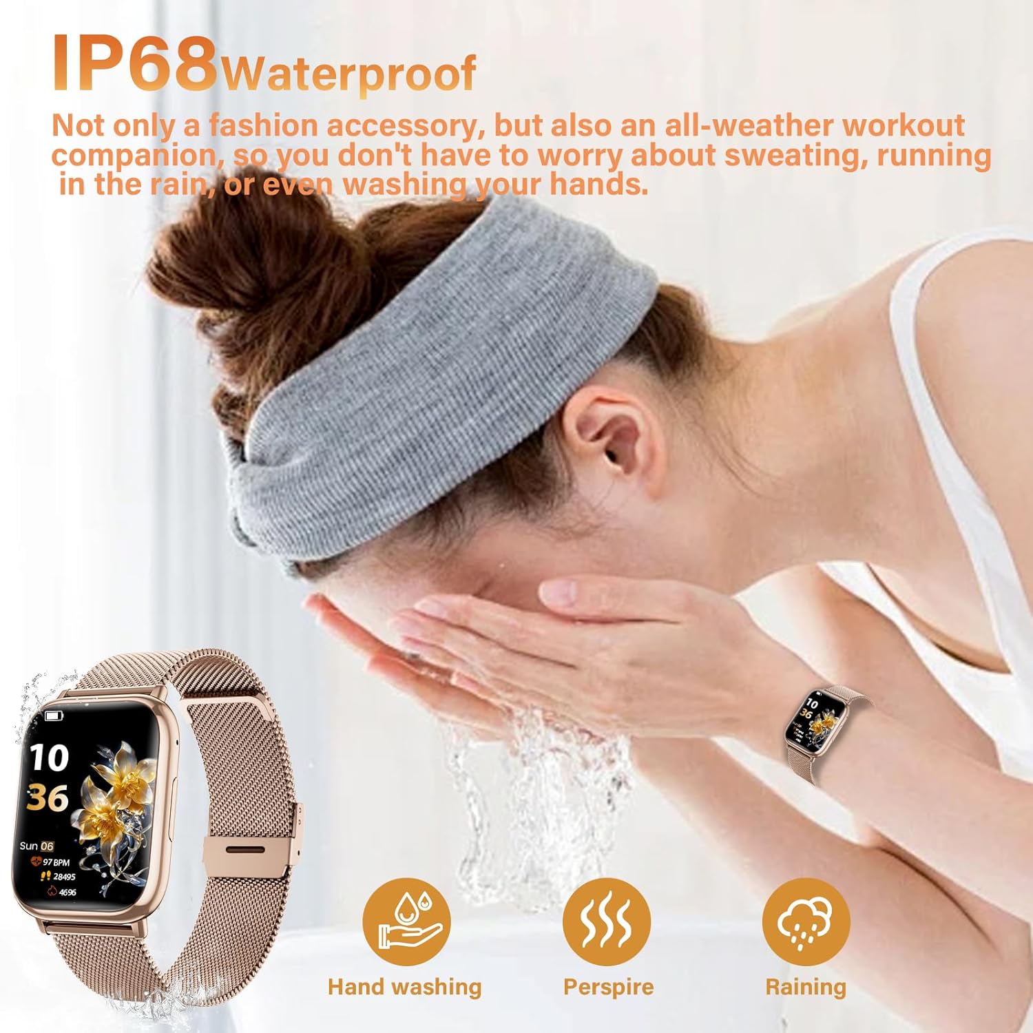 SLOKSFil Damen-Smartwatch mit Telefonfunktion, 3 Armbänder, 1,83 Zoll HD-Fitness-Tracker mit 24-Stunden-Herzfrequenzüberwachung, SpO2-Schlafüberwachung, 120+ Sportmodi, IP68, Schrittzähler, Smartwatch für iOS – Bild 6