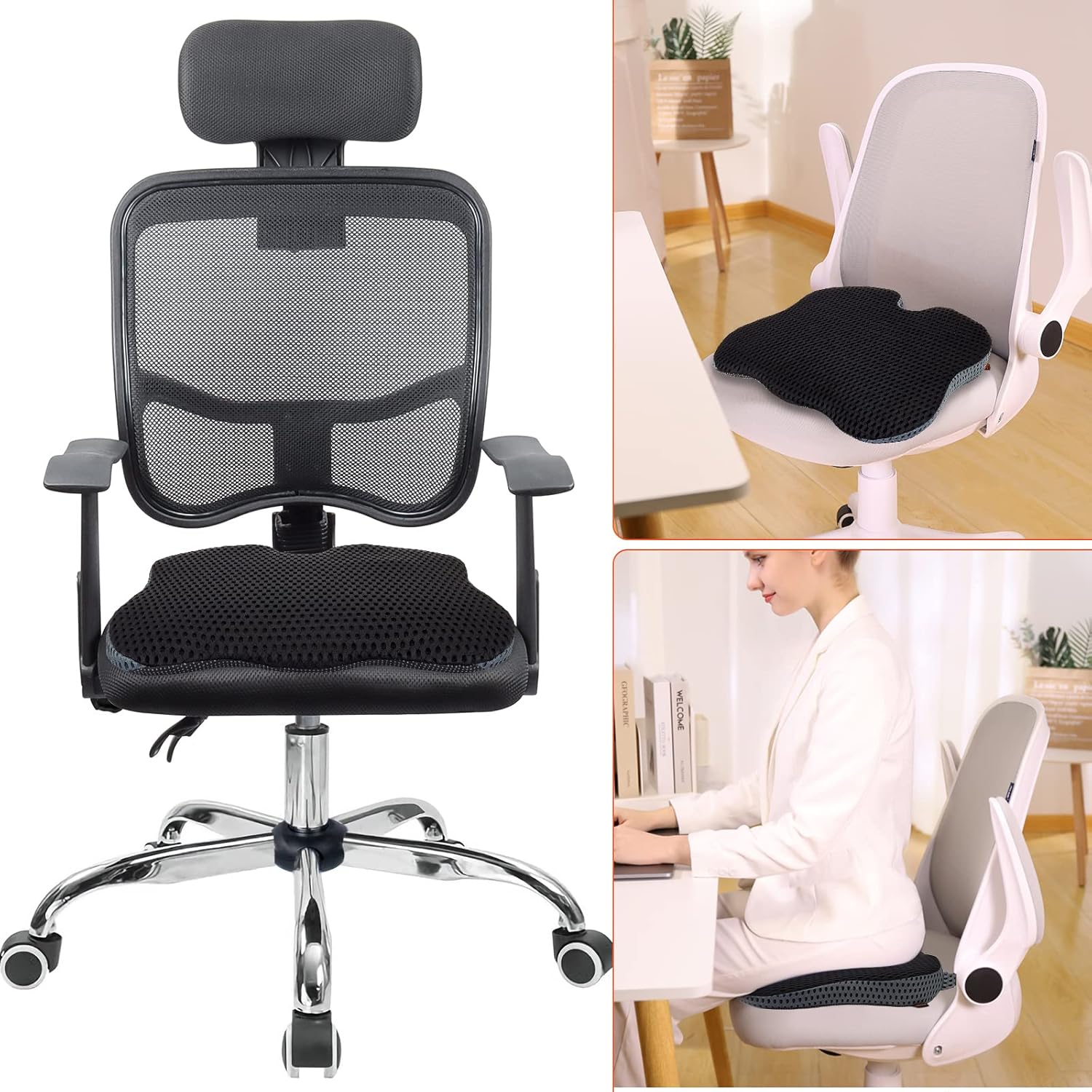 ZHOOGE Keilkissen Autositz, Keilkissen für Auto, Autositzkissen, Memory-Schaum-Keilkissen, ergonomisches Memory-Schaum-Kissen für Auto, Bürostuhl, Bett, Schwarz – Bild 6