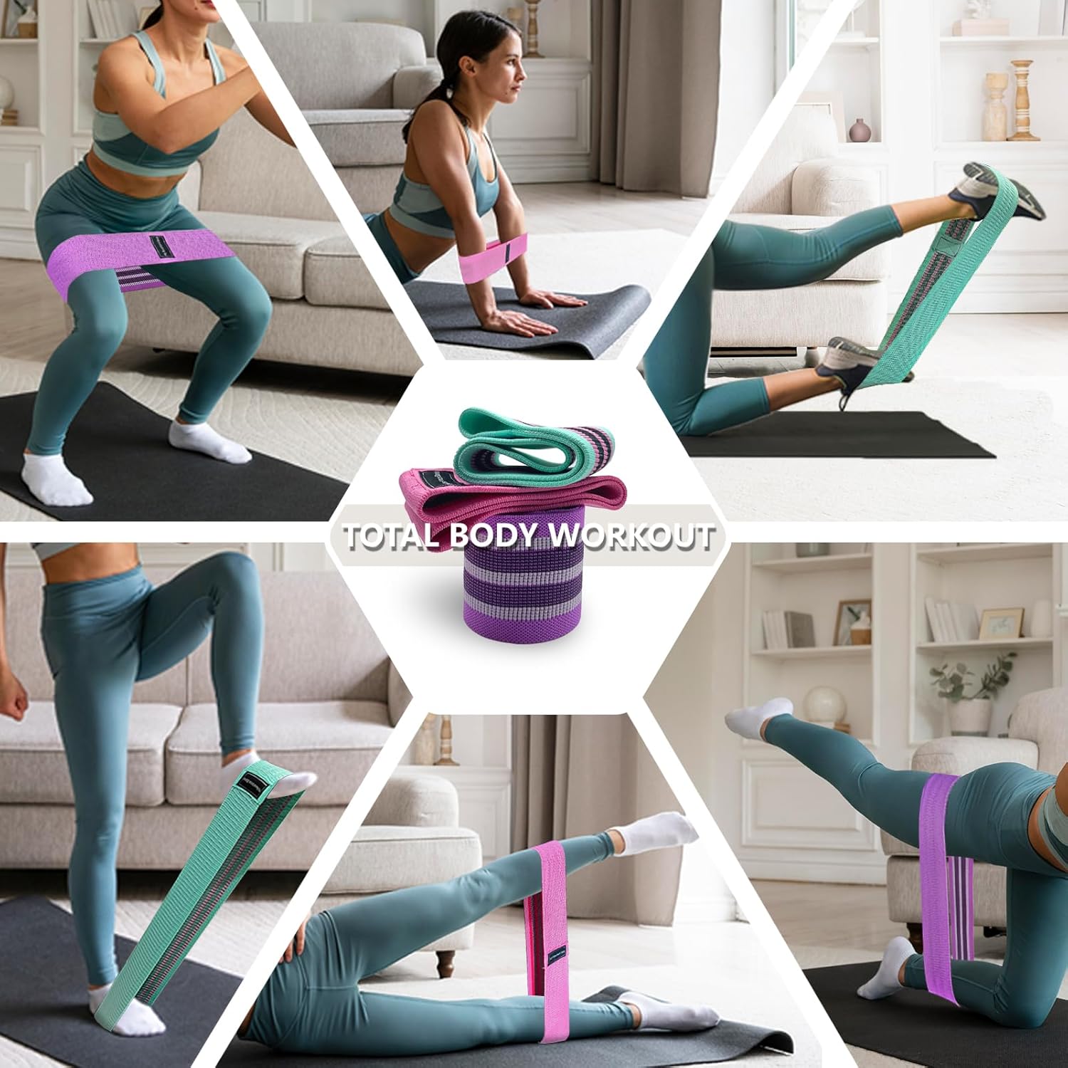Trainingsbänder, Stoff-Widerstandsband für das Training, Trainingsbänder mit Widerstand für Frauen und Männer, mehrfarbige Stoff-Booty-Bänder für Beinkrafttraining, Reha, Yoga – Bild 2